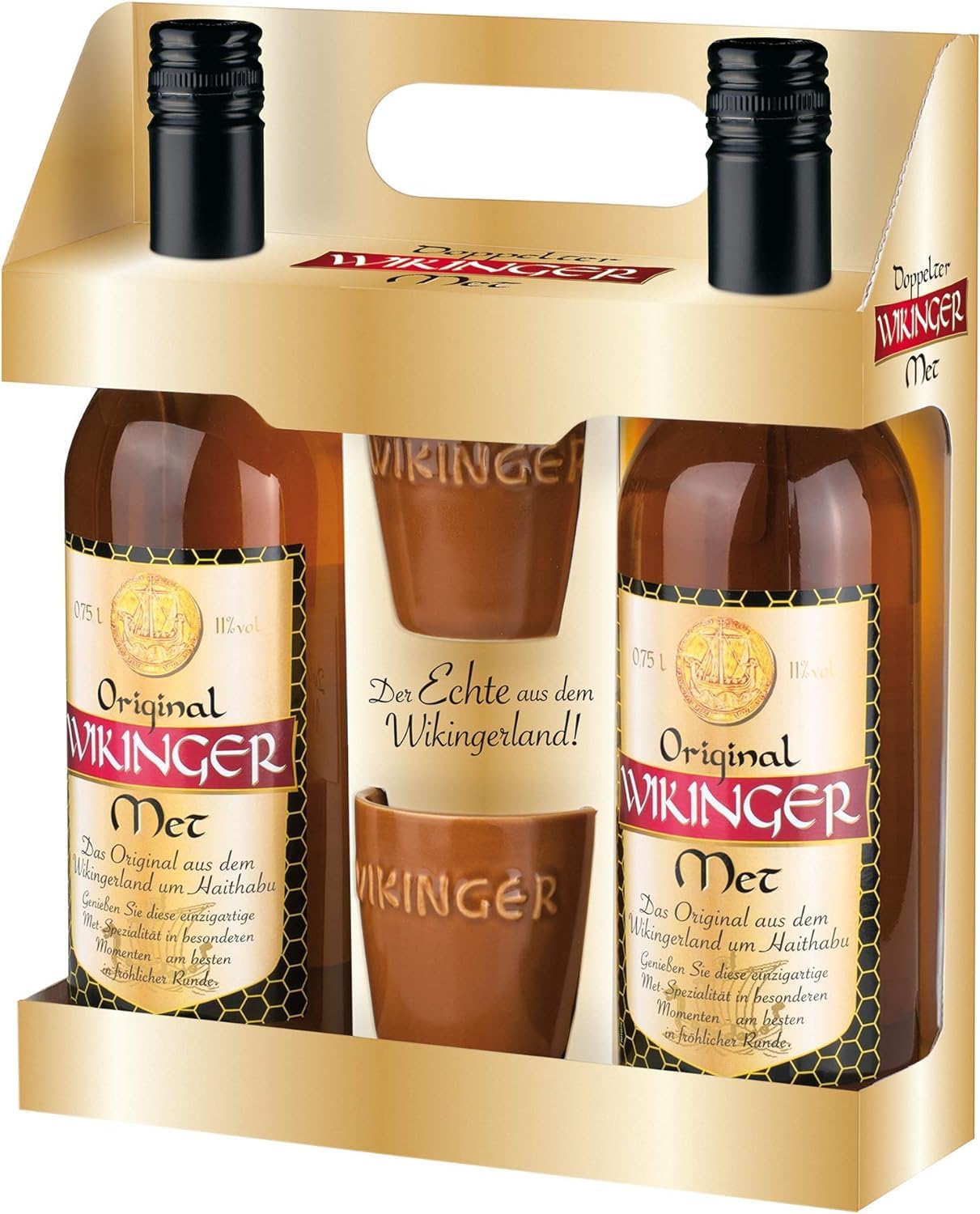 Original Wikinger Met im Geschenkset | 2x0,75L inkl. 2 Becher | Honigwein aus der Wikingerland Haithabu| Fruchtig aromatisch | Das Original