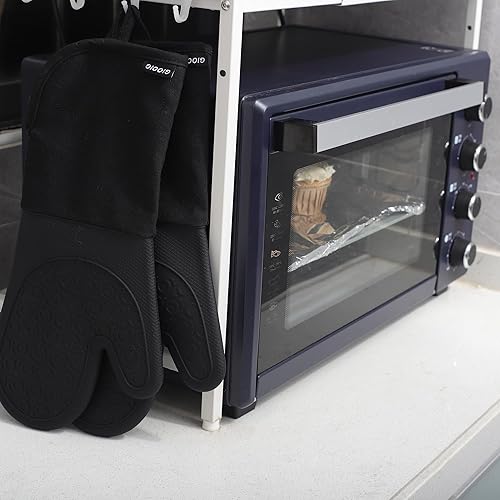 Miniatura 8 de Manoplas de horno de silicona extralargas y soportes para ollas, guantes de horno de 15 pulgadas, resistentes al calor, 500 F, guantes para horno