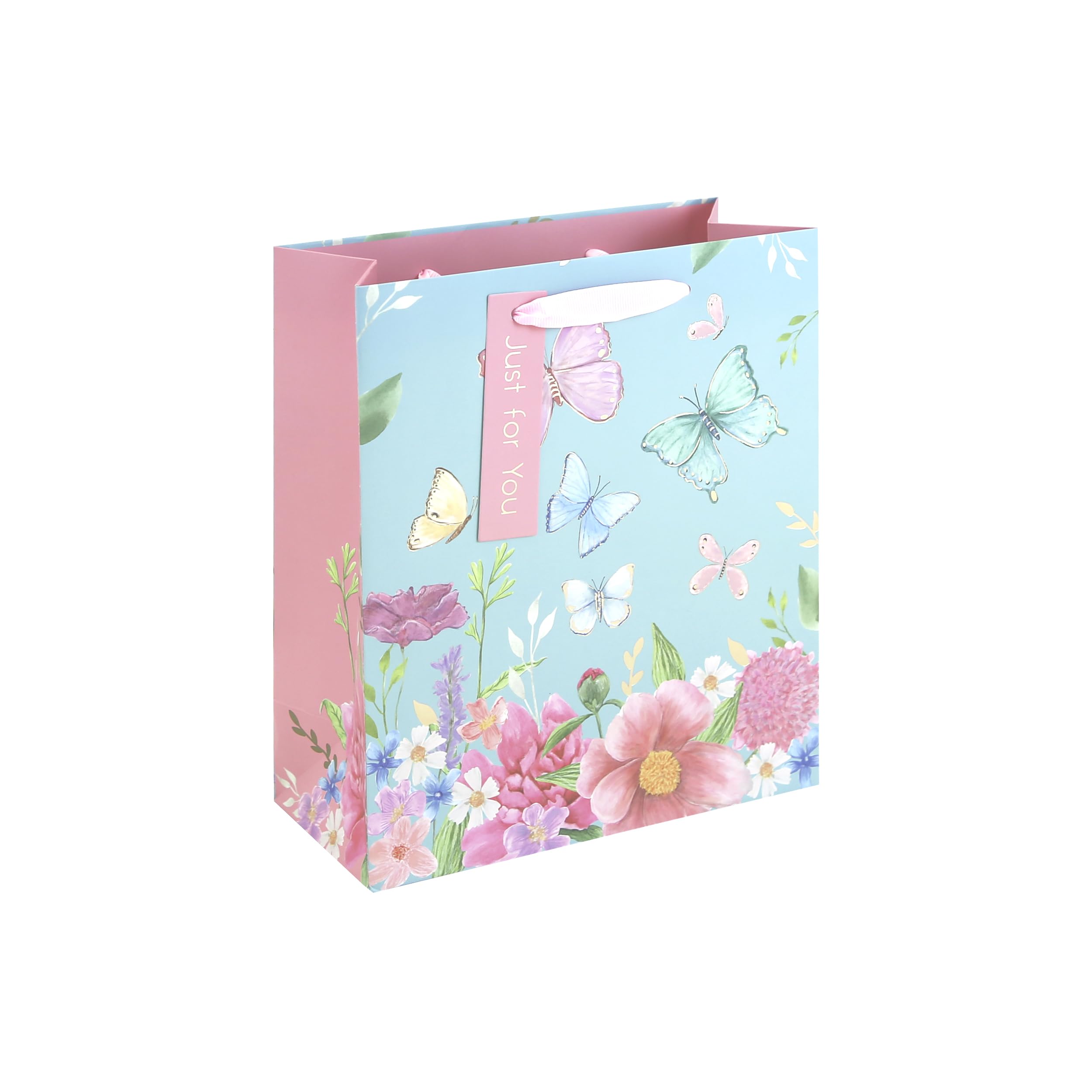 Eurowrap Floral Butterfly Medium Gift Bags Pack of 3 – Present Bags with Watercolour Flowers, Foil Finish & Grosgrain Ribbon Handles – Gift Bags for Girls, Women, Birthday & Valentine’s Day — image 1