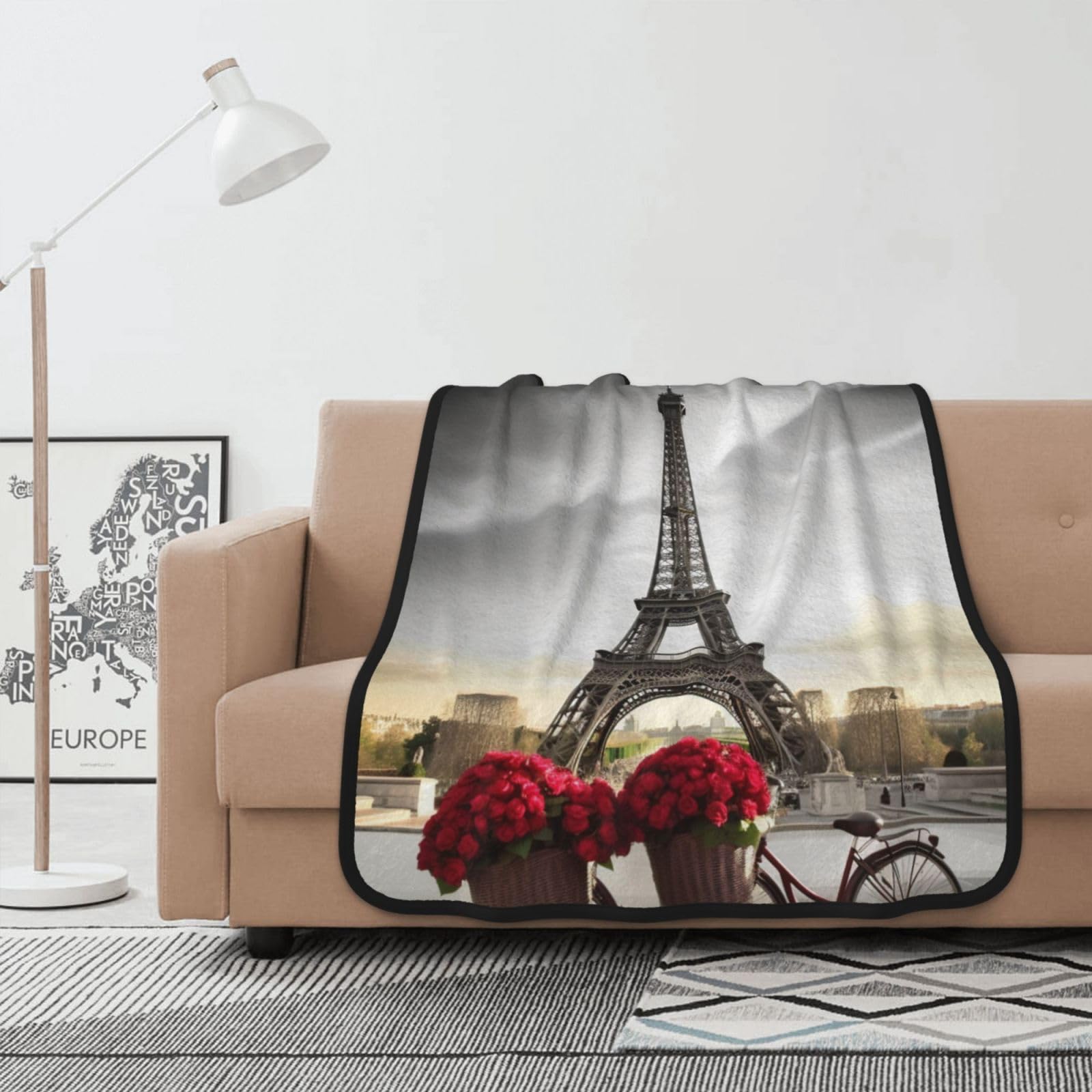 Couverture en flanelle double face imprimée motif Tour Eiffel thermorégulatrice