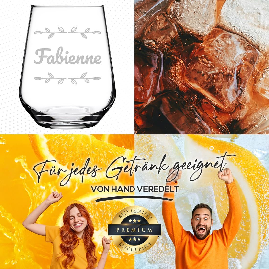 polar-effekt Trinkgläser Set 425 ml 6-teilig mit personalisierter Gravur - Wasser-Gläser für Saft und Cocktails - transparentes Saftglas - Geschenk zum Geburtstag
