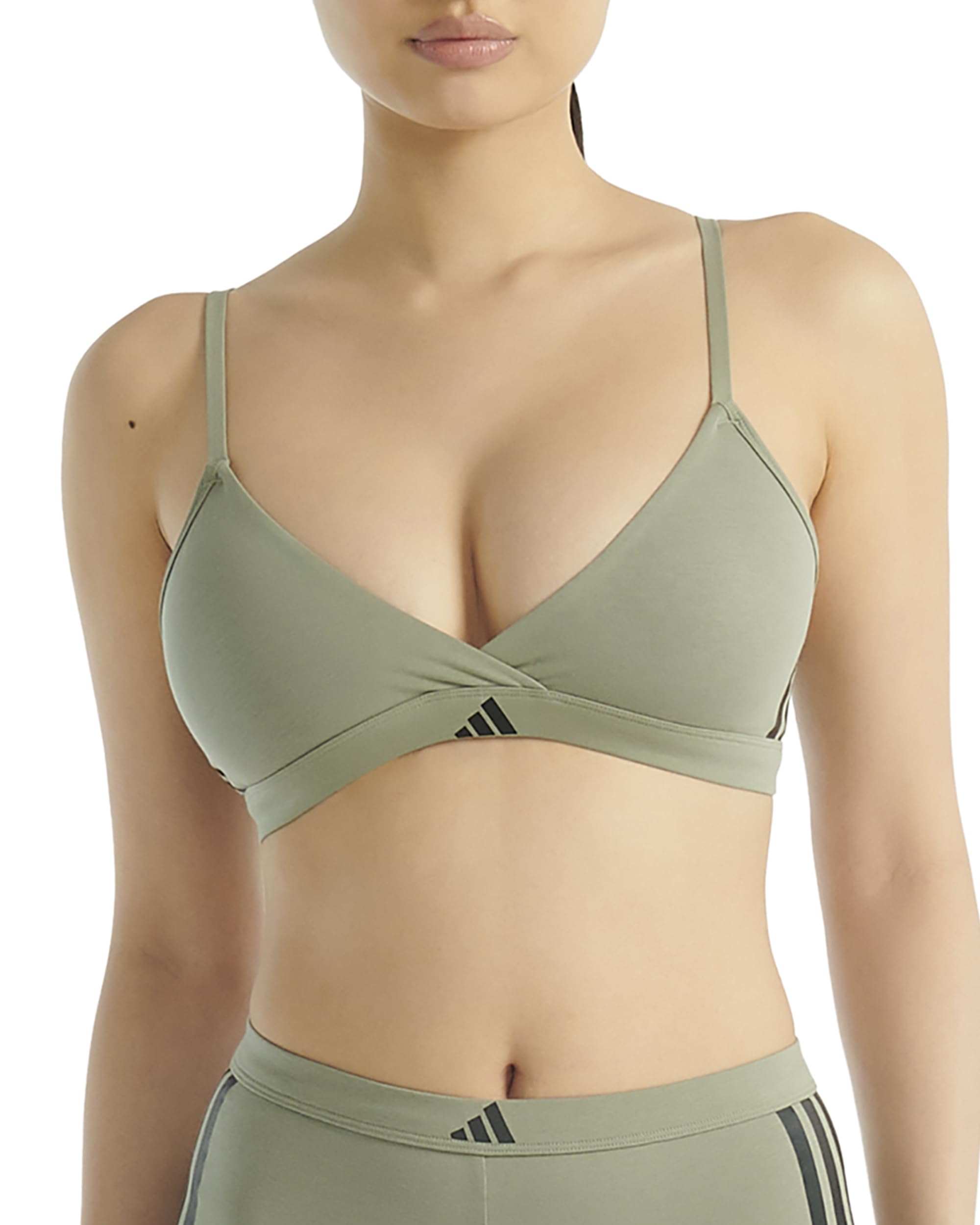 Adidas Women's Silver Pebble 3 Stripes Active Essentials Cotton Triangle Wrap Bralette, S