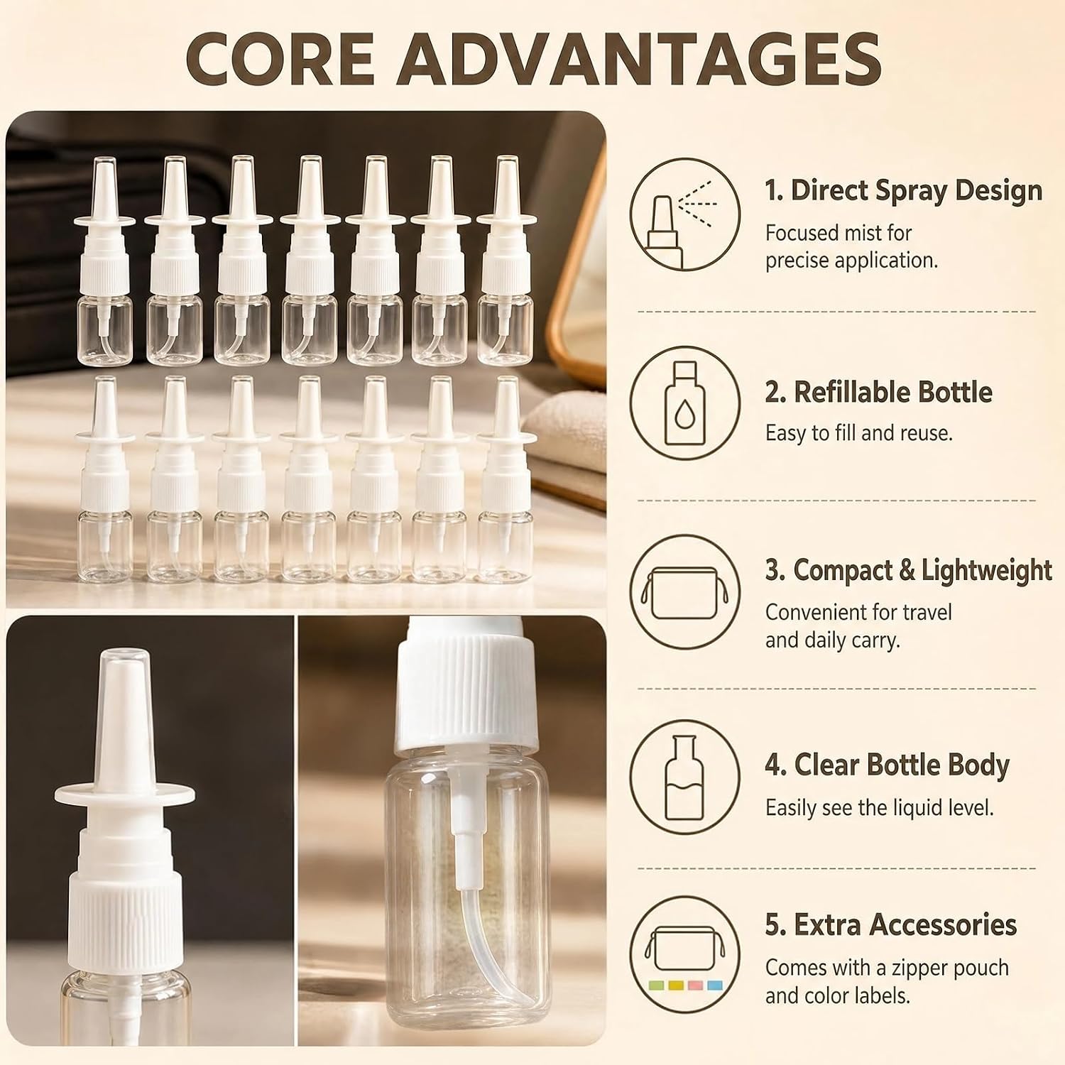 12 Pcs 0.17oz Plastic Nasal Spray Bottles Clear with Storage Bag