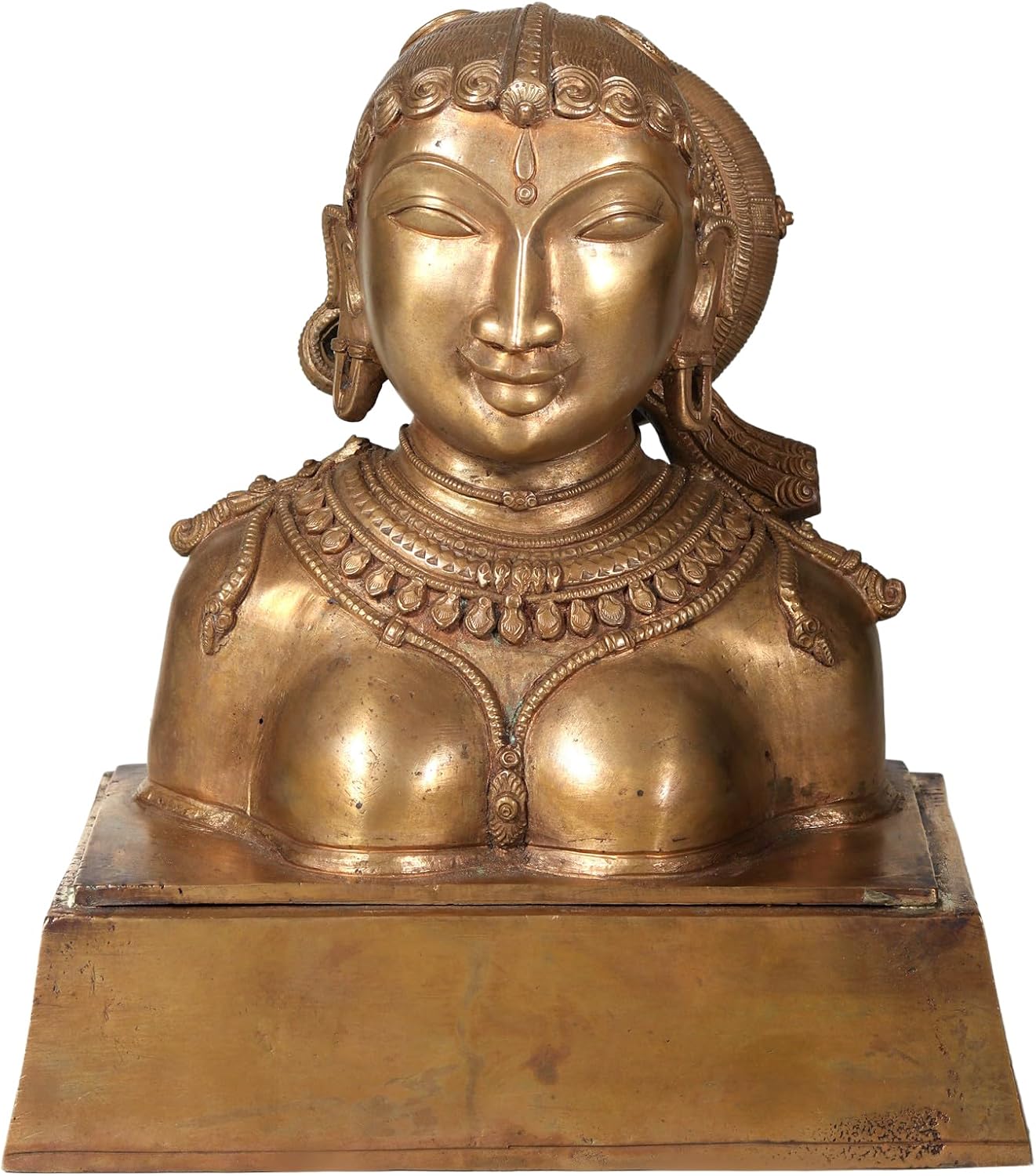 Exotic India 9" Goddess Parvati Bust Brass Statue Idol Gift for Pooja Mandir Room, Home Decor, Office, Table Décor, Showpiece