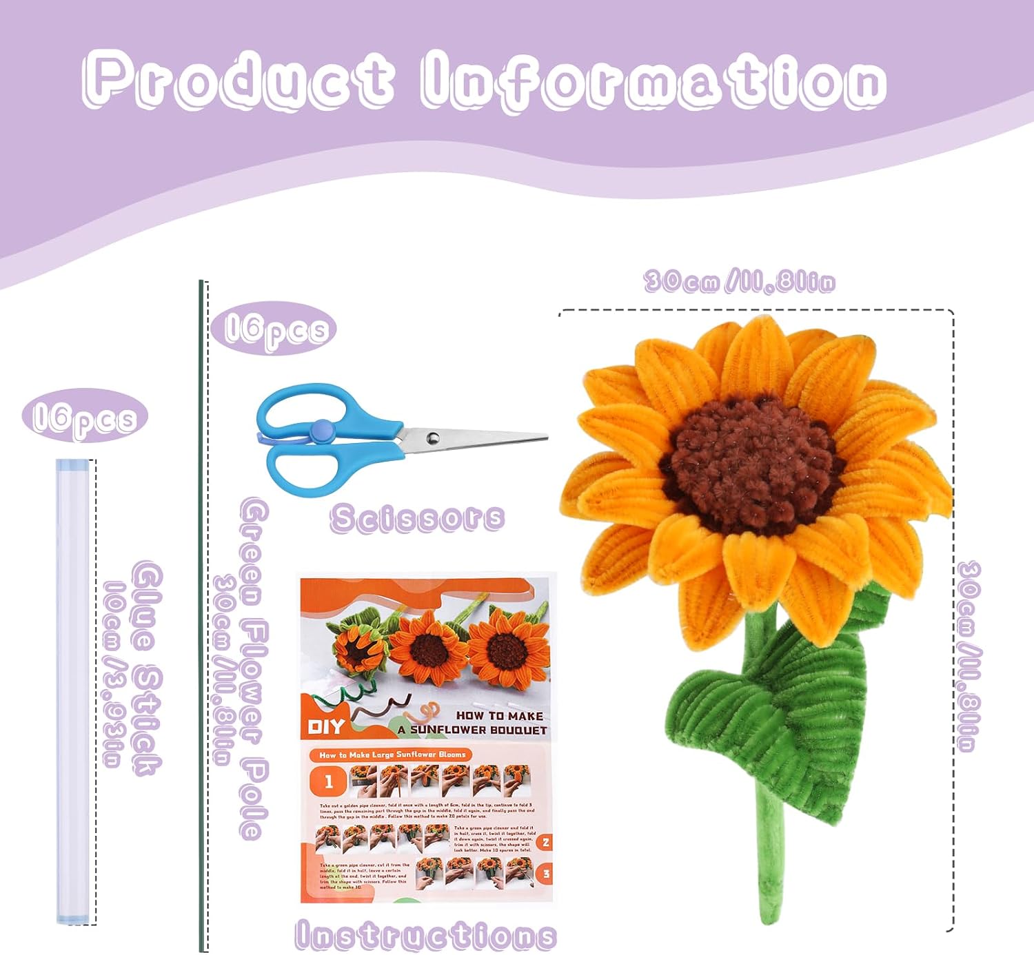430PCS Pipe Cleaners Chenille Stem Craft Flower Supplies, Pipe Cleaner Flowers Crafts,3 Colors Yellow Pipe Cleaners Set for DIY Art and Craft Decorations