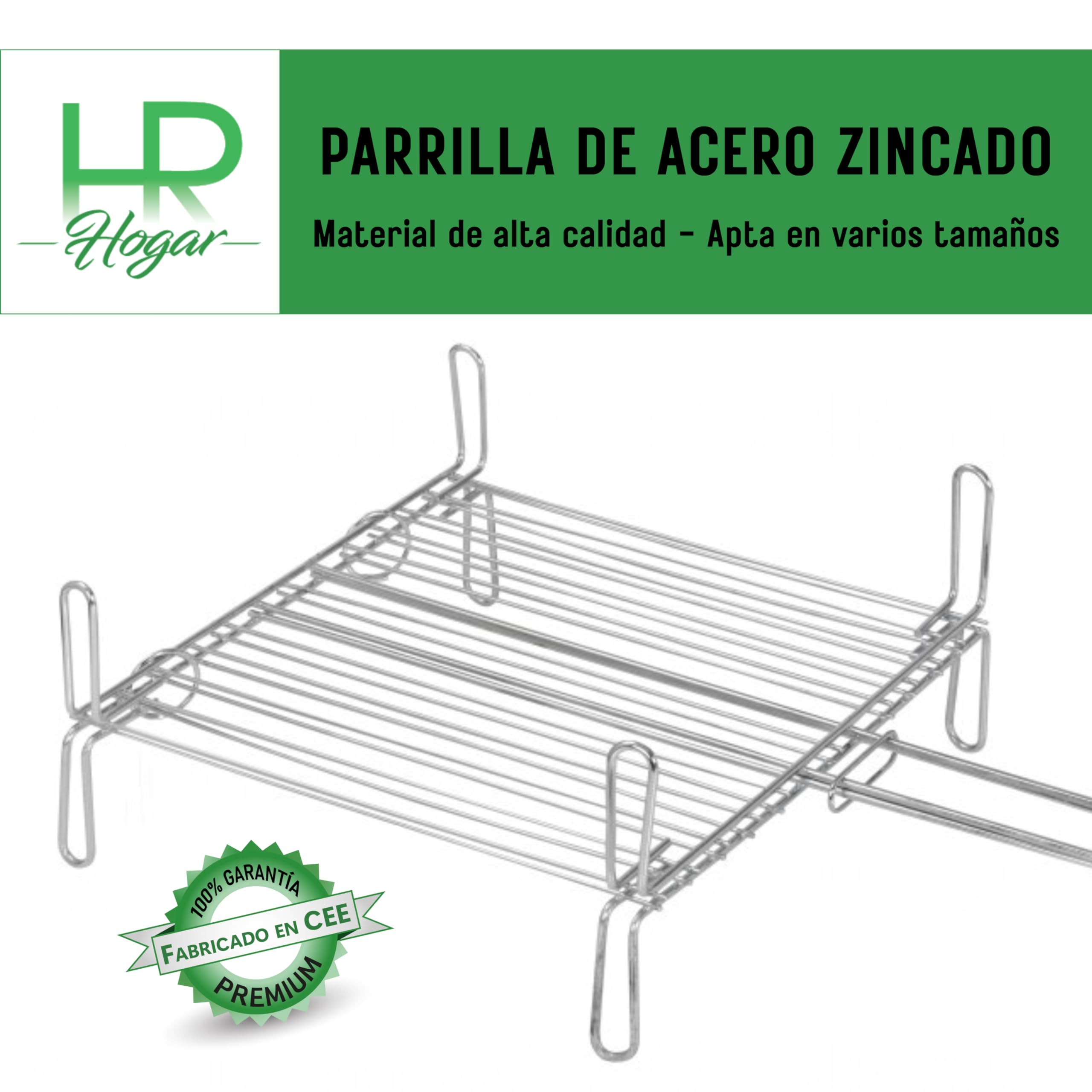 Parrilla para Barbacoa de Acero Zincado Doble, 50x50 cm - Fabricado en Europa - Regalo Salsera 350 mL - Fácil Limpieza, Resistente y Duradera