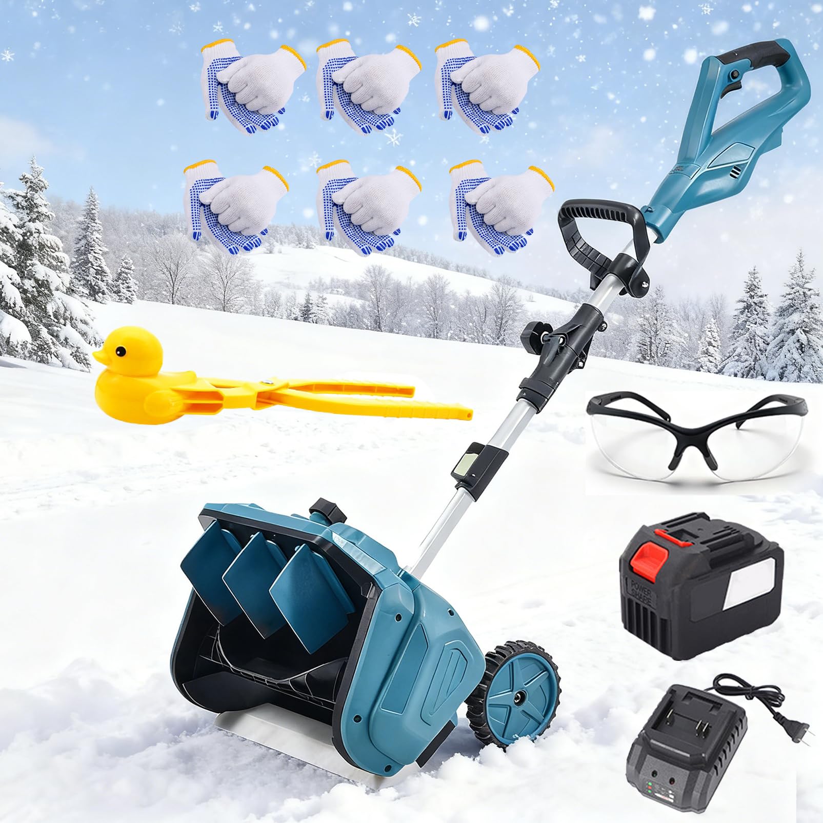 Pala da neve senza fili, spazzaneve elettrico con larghezza di 40,6 cm, batteria 2 x 4500 mAh, design pieghevole, direzione regolabile a 45° per vialetti, sentieri e patii
