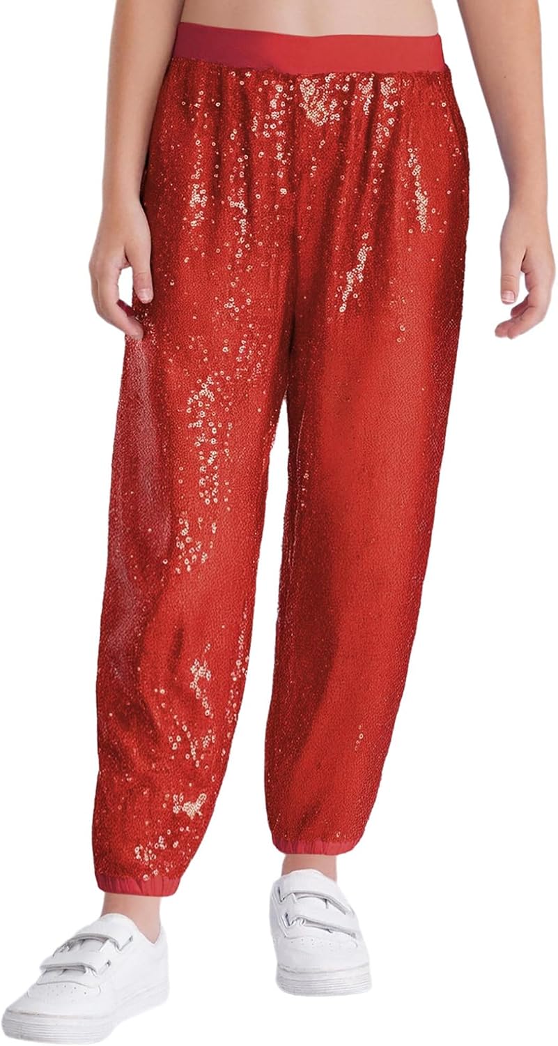 Hularka Kids Girls Sequins Modern Hip Hop Jazz Street Dance Harem Pants Performance Bloomers Sweatpants Trousers