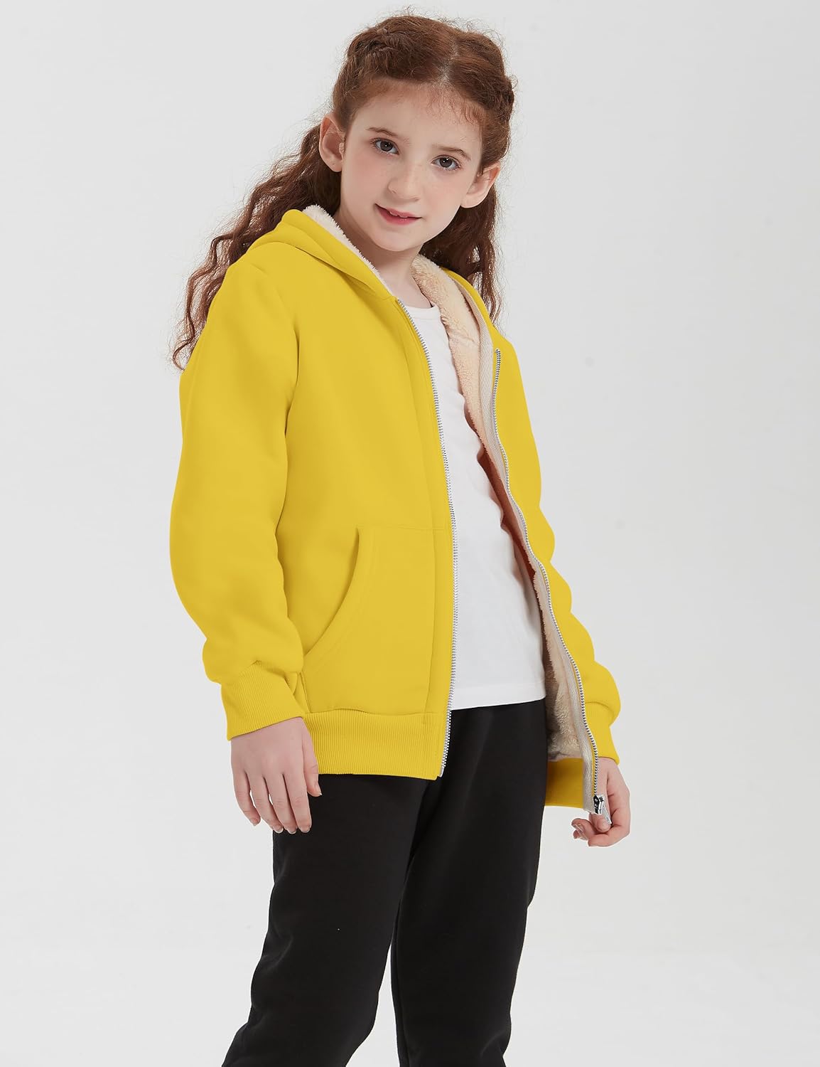 Flygo Unisex Boys Girls Fleece Jacket Hoodie Sherpa Lined Zip Up Hooded Sweatshirt Kids Winter Jackets - Image 3