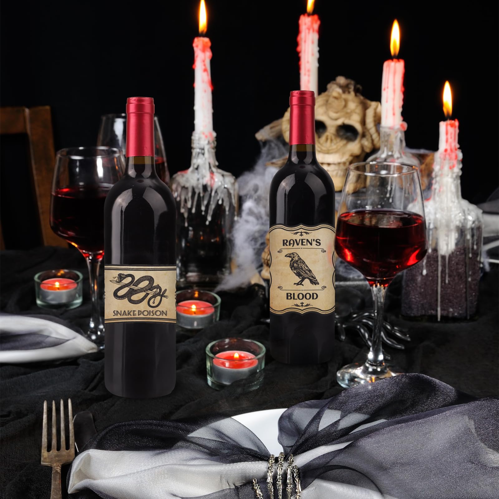 Lot De 36 étiquettes De Bouteille De Vin D'Halloween, 9 Styles D Impermeables Pour Bouteille De Vin Canettes De Soda Bouteilles De Biere Ordinateur Portable