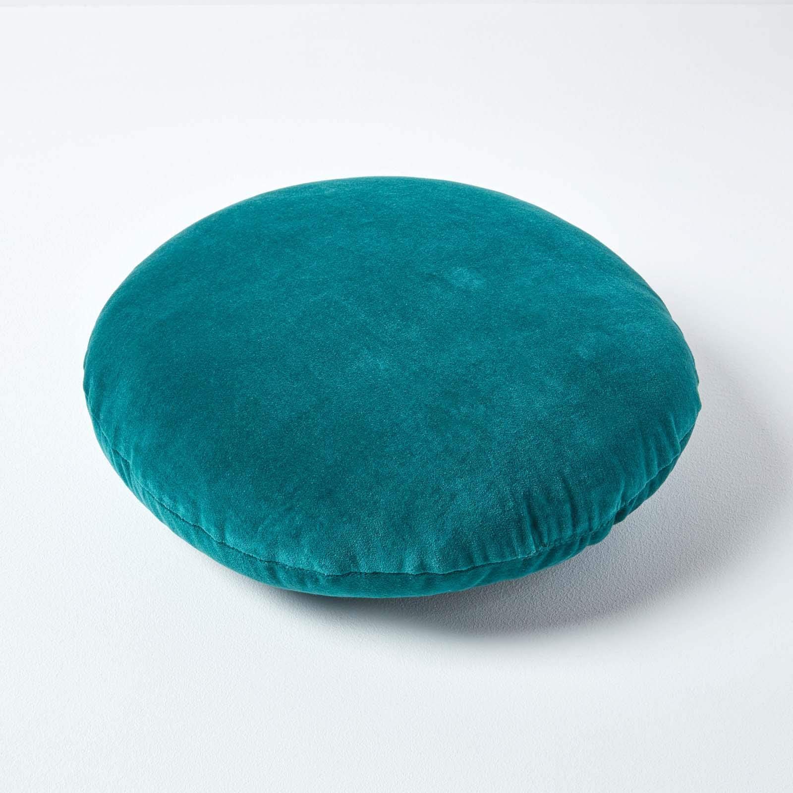 HOMESCAPES Cuscino rotondo 40 cm in puro cotone morbido tinta unita verde smeraldo decorazione divano o poltrona