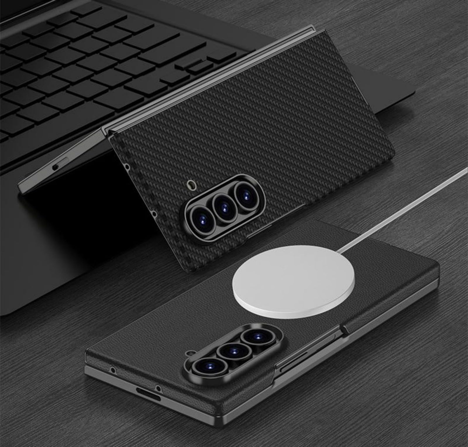 Coque pour Fold7 étui Glass Film + Built in Wireless Charging + Metal Lens Ring,Curved Surface Cuir Case Slim Cover pour Samsung Galaxy Z Fold7(7)