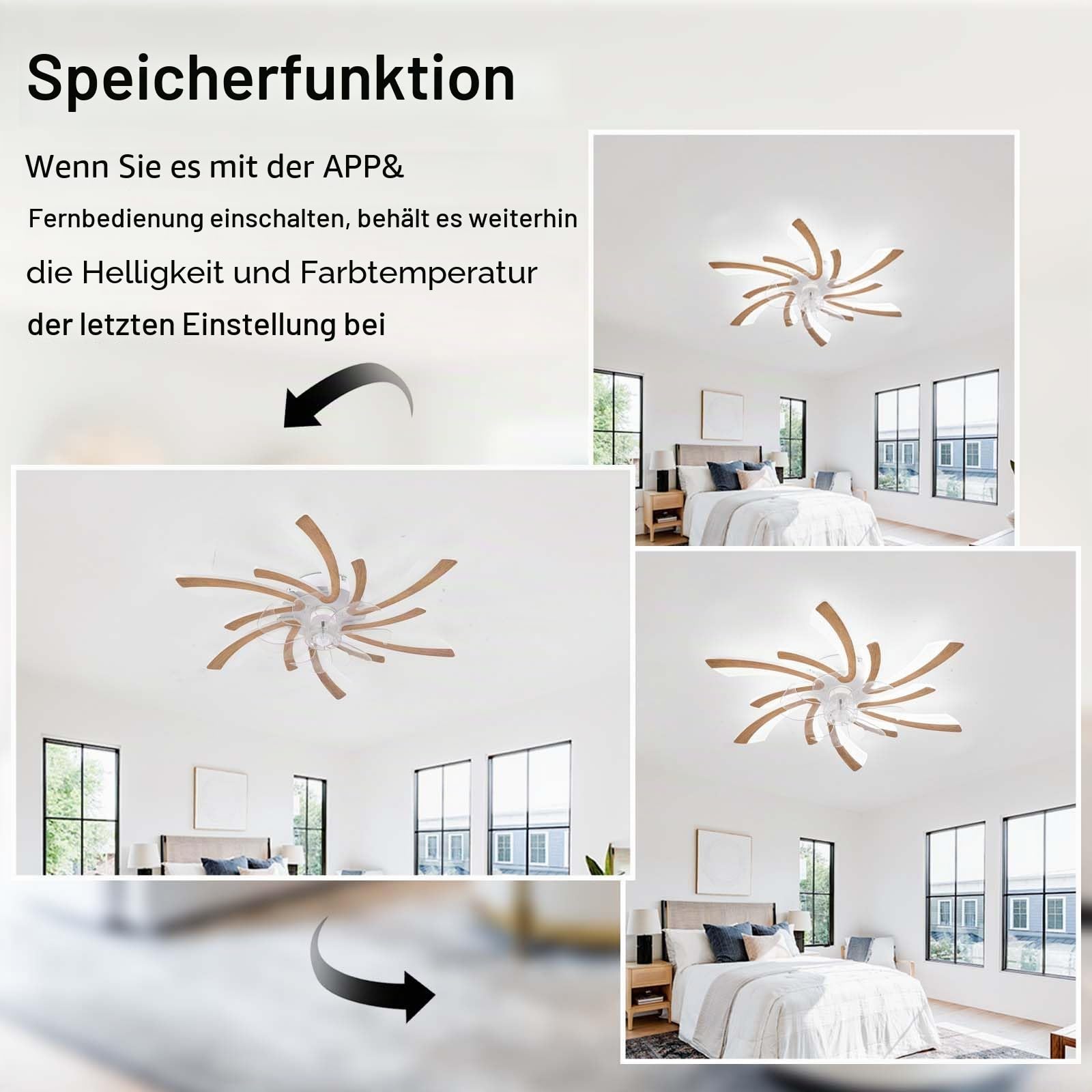 78cm Deckenlampe mit Ventilator Holz led DC Motor für Schlafzimmer | Timer Moderne Deckenventilator mit Beleuchtung und Fernbedienung Leise Design Küche,6-Geschwindigkeit Dimmbar Reversibel
