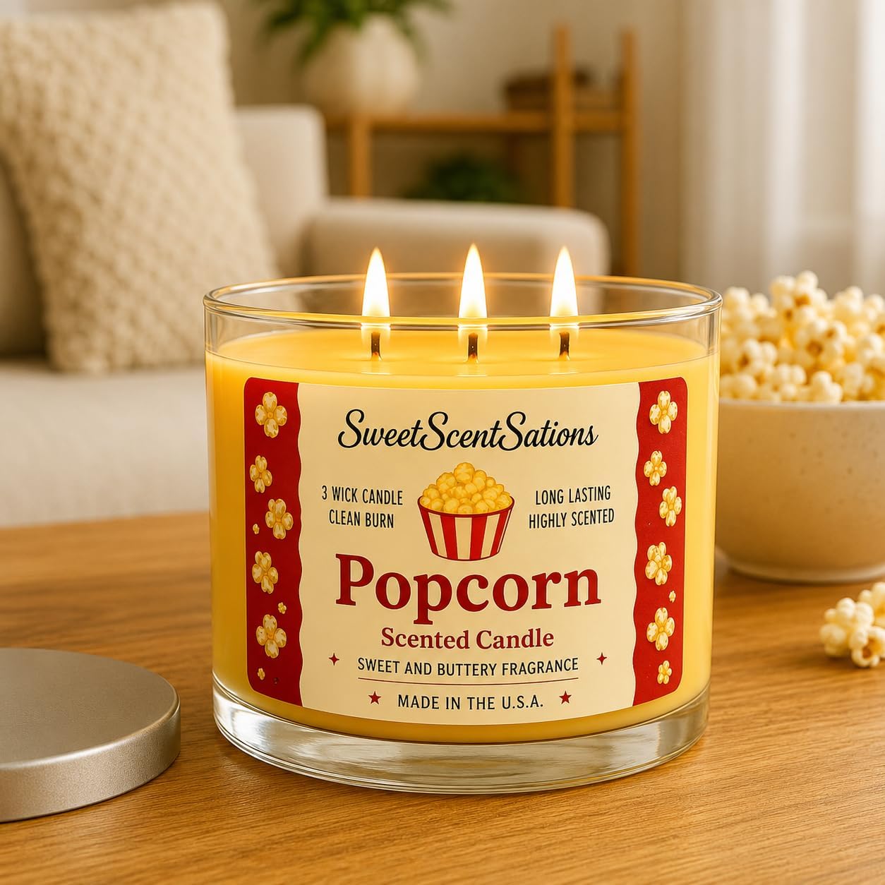 Popcorn Scented Candle – Salted Butter Popcorn Aroma | Soy Wax Long Burning Candle for Home | Fun Snack-Inspired Candle Gift for Movie Lovers image 3