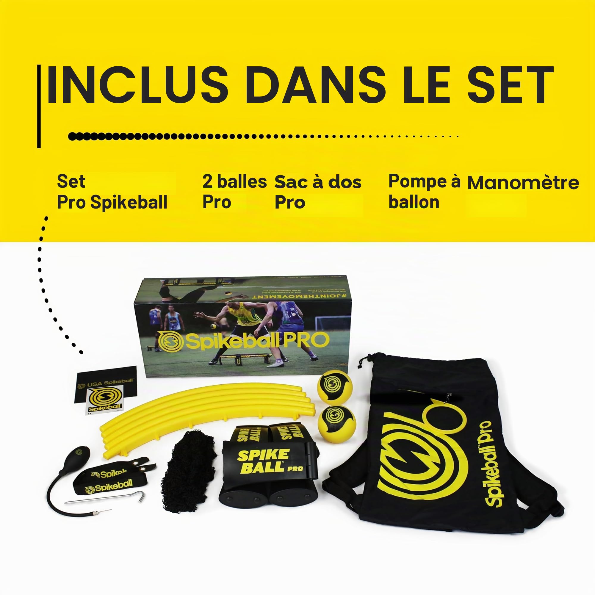 Spikeball Kit Pro (Tournament Edition) – Comprend un filet de jeu plus solide, de nouvelles balles conçues pour ajouter de la rotation, une jauge de pompe à ballon portable, un sac à dos – Vu sur