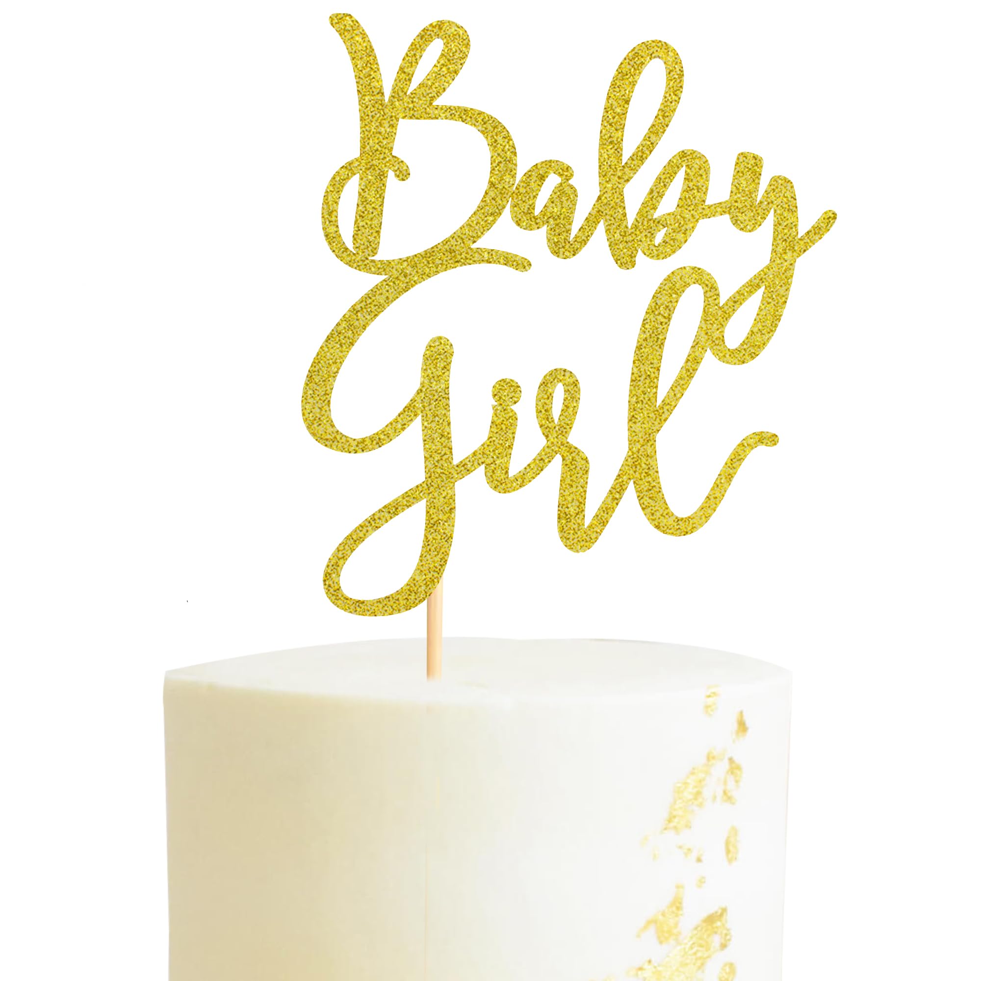 Arthsdite Baby Girl Cake Topper for Baby Shower or Newborn Cake Picks Gender Reveal Party Decorations- Gold Glitter