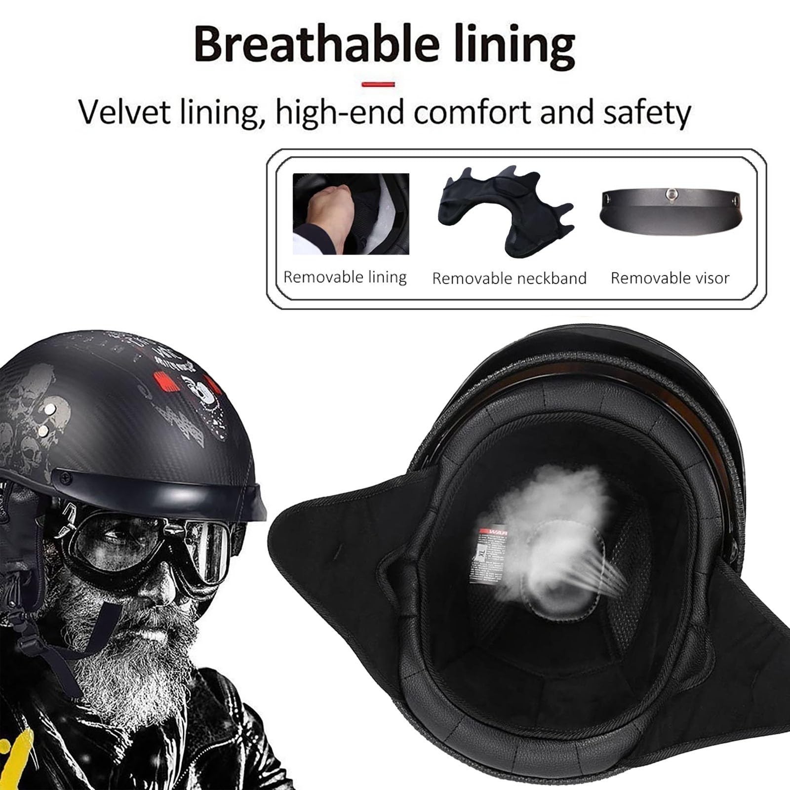 Halbschalenhelm Motorradhelm mit ABS-Schale ECE-zertifizierter Schnellverschluss und abnehmbarem Visier für Erwachsene | Chopper Helm, Mofa Helm Retro, JetHelm Halbhelm für Scooter