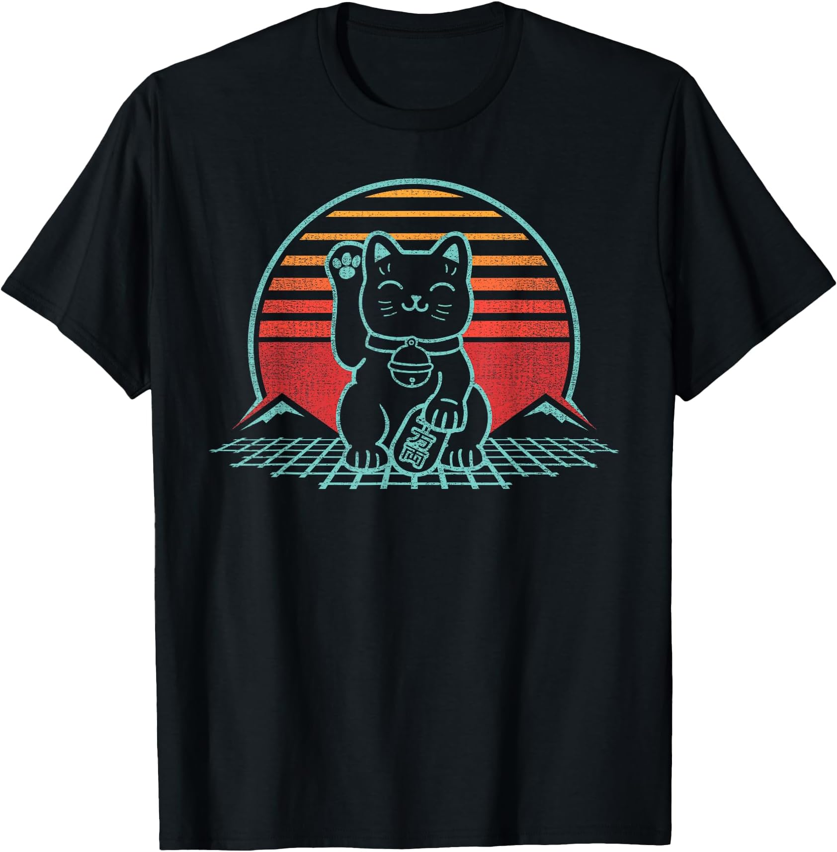 Maneki Neko Japanese Lucky Cat Retro Aesthetic Kawaii T-Shirt Small