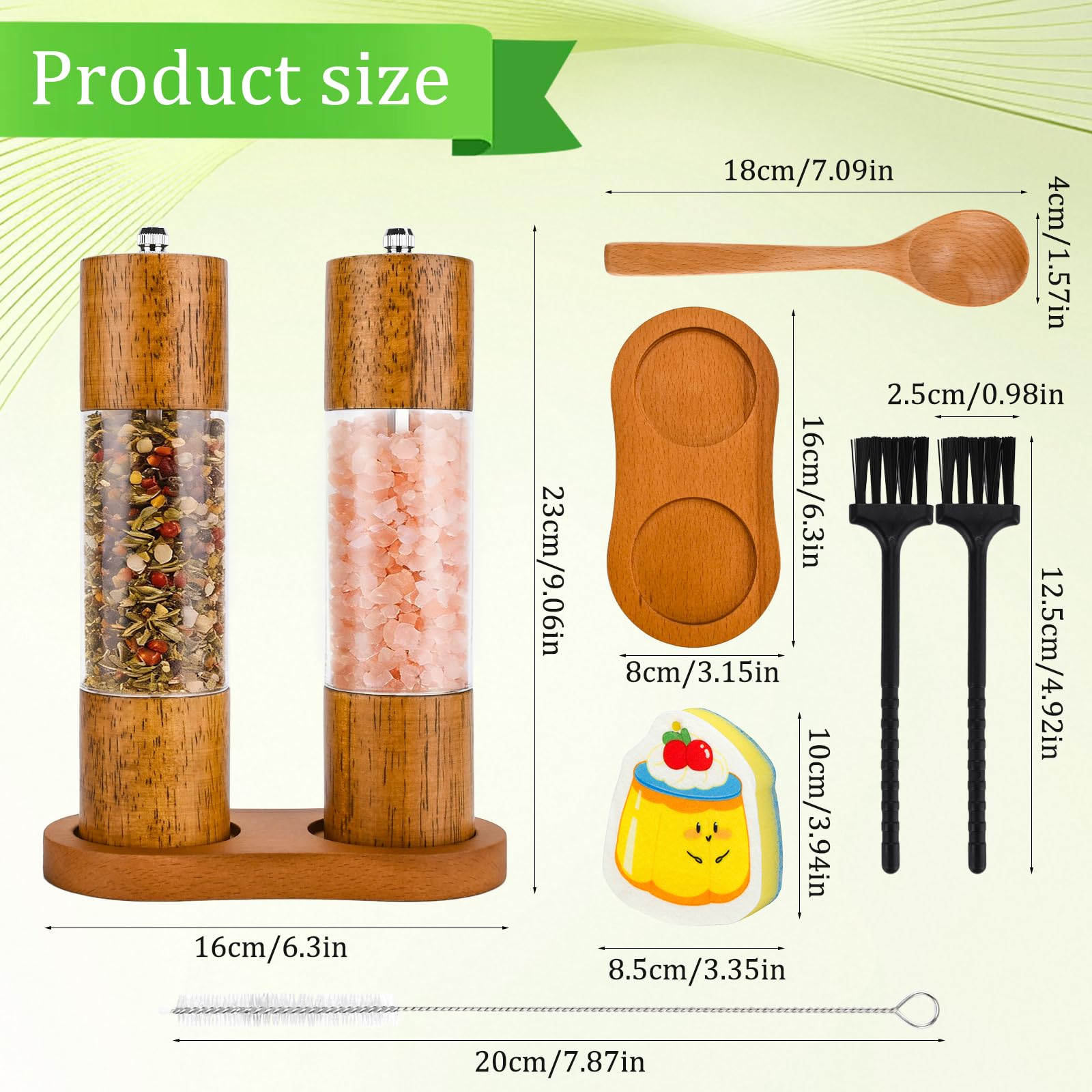 Macina Pepe,Macina Sale Pepe,Set Macina Sale e Pepe in Legno,Ceramico Regolabile Macinapepe,Macinino per Pepe con Trasparenti Finestra in Acrilico,per Cumino Erba Sesamo,Spezie, Finocchi