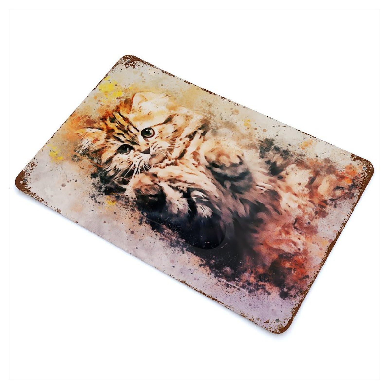 Cute Cat Splatter Retro Metal Sign 11.8"x7.9", Vintage Wall Decor for Garage, Pub Or Kitchen