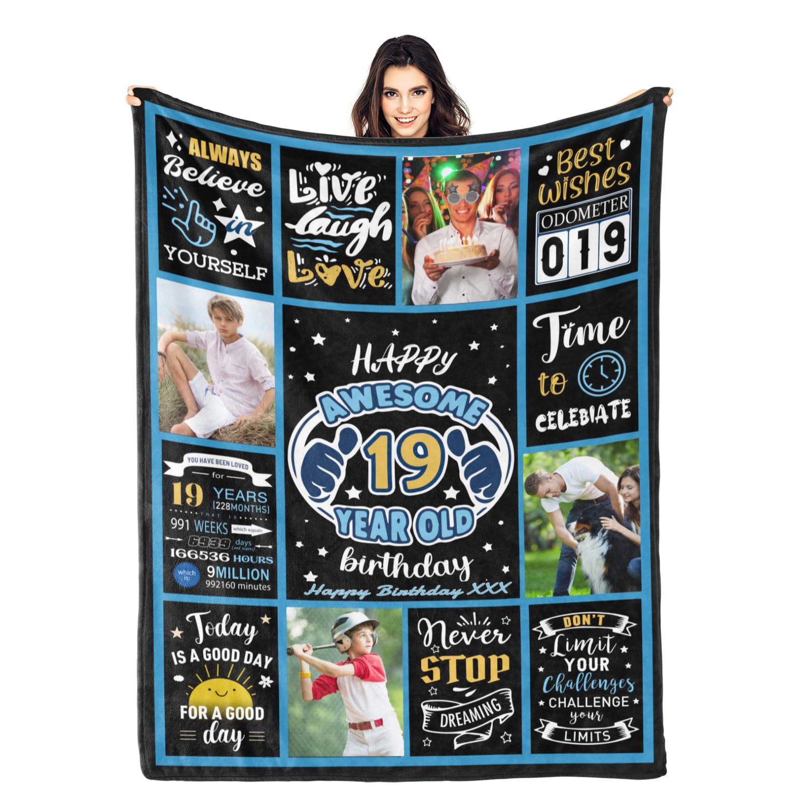 Kendt 19th Birthday Gifts for Boys Him,Personalised 19th Birthday Blanket with Photos,19th Birthday Gifts for Son Brother Best Friend,19th Birthday Decorations 19 Year Old Birthday Presents
