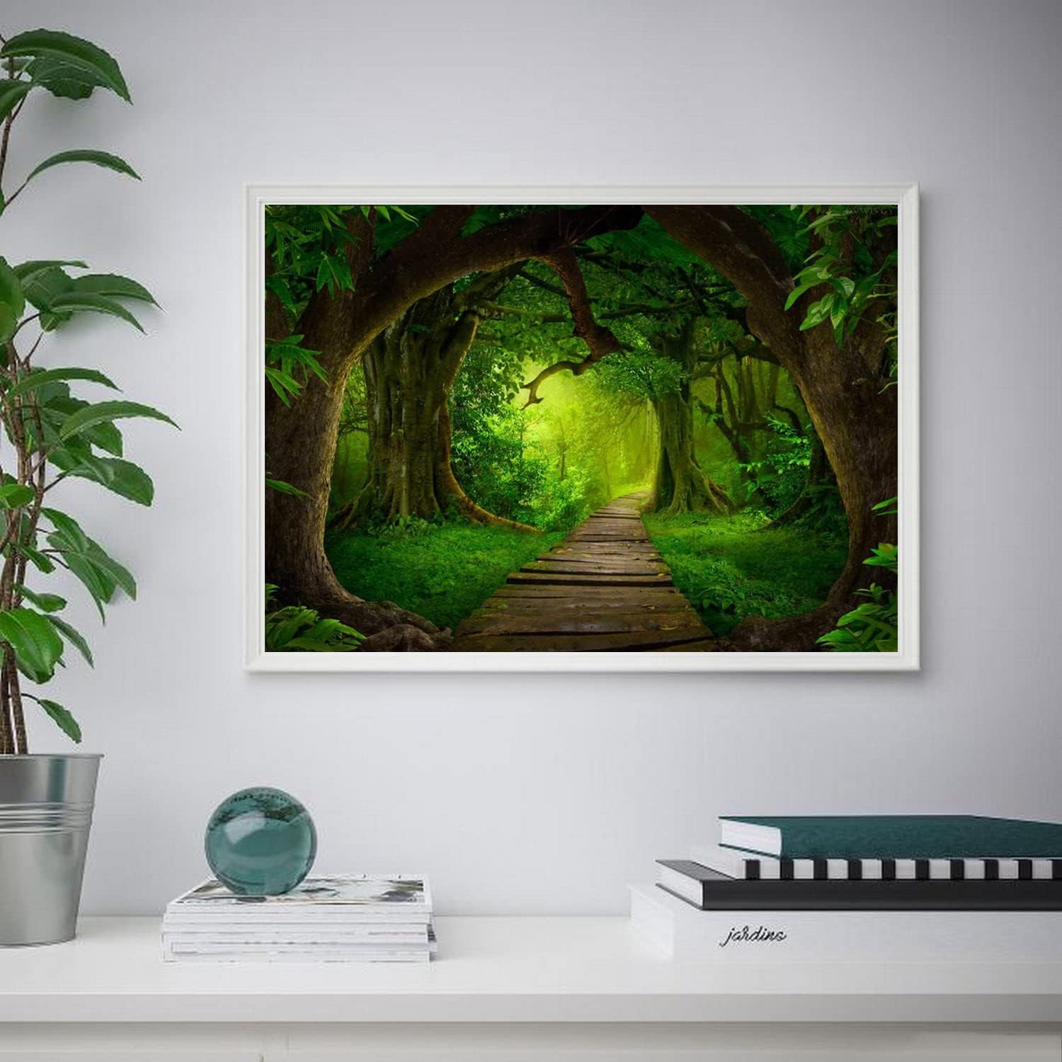 DVWIVGY Forest Landscape Diamond Painting Kits, 5D DIY Full Drill Round Art Gems Green Forest Diamond Art for Gift Home Wall Deco Diamond Dots 12 x 16 inch