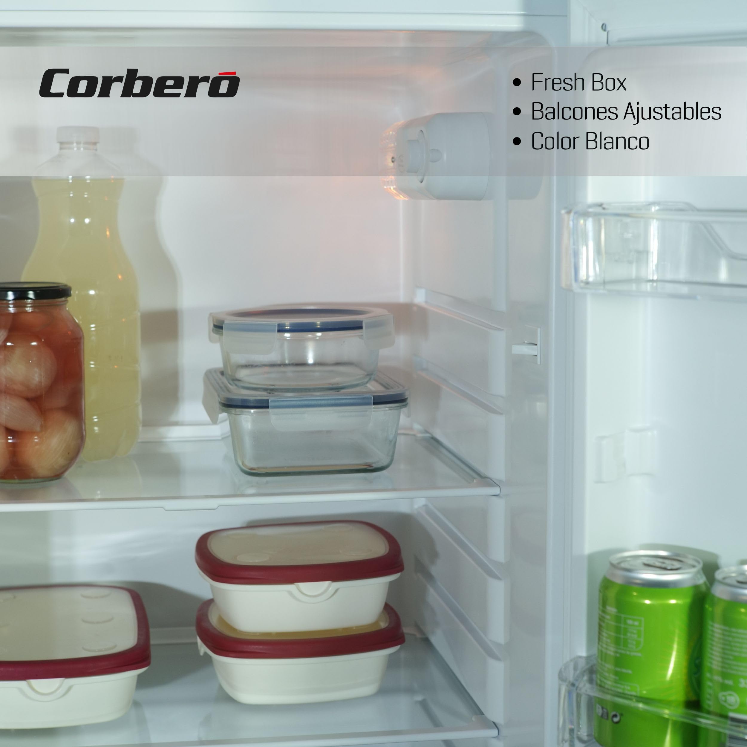 Corberó - Frigorífico 2 Puertas | CF2PH1664W | 248L | 164.5cm | Luz interior | Cajón Crisper | Estantes de cristal ajustables | Descongelación Manual | Blanco