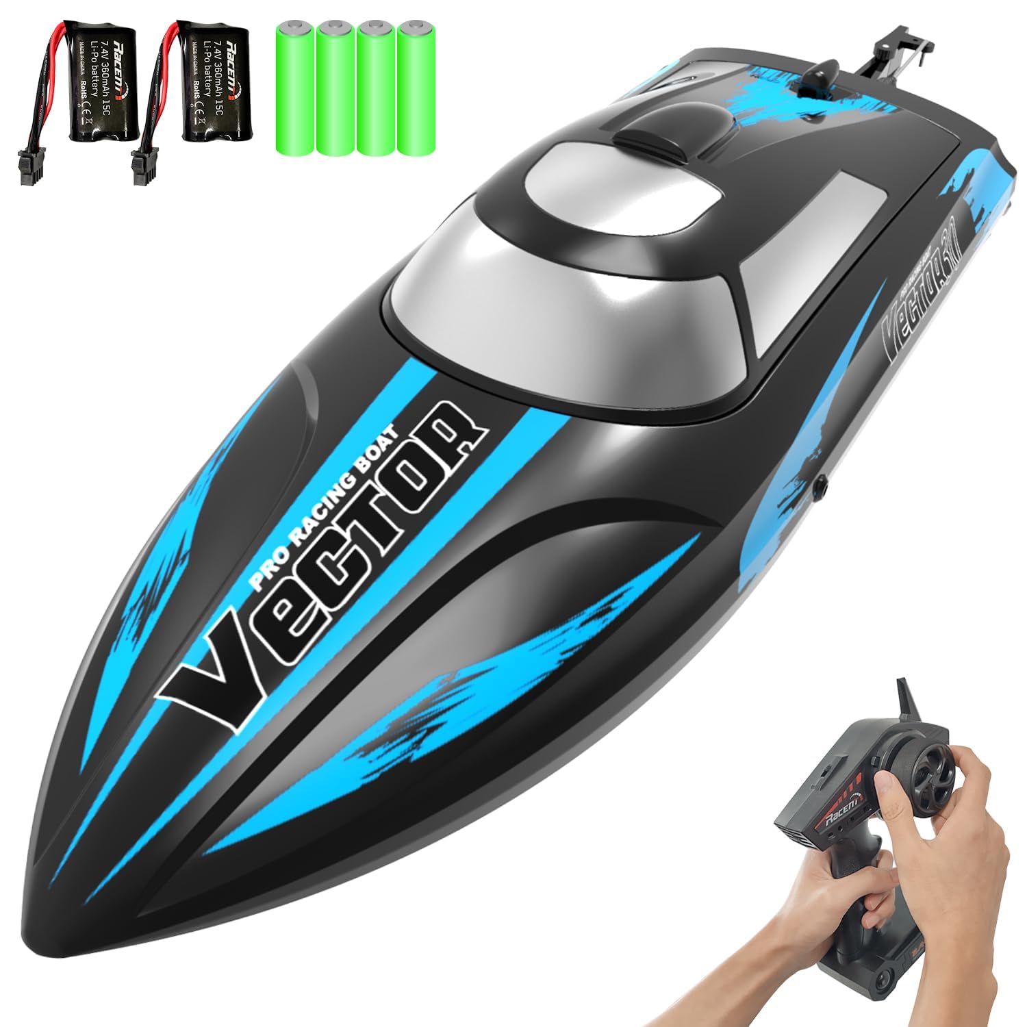 VOLANTEXRC RC Boat Remote Control Boat for Pools and Lakes, 20+ mph Self Righting Racing Boats with Rechargeable Battery&Low Battery Alarm for Adults (79503-1)