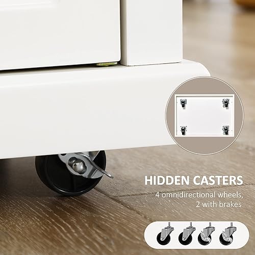 Miniatura 4 de HOMCOM Carrito de isla de cocina rodante, mesa portátil con cajón, estante ajustable y 2 toalleros, color blanco crema