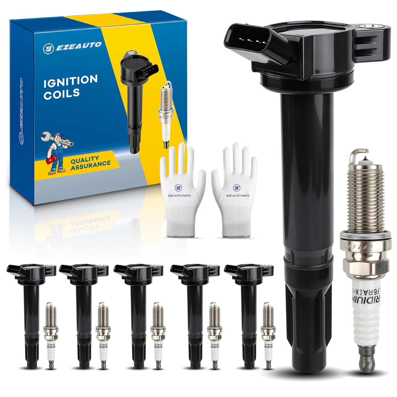 Ezexpreze UF487 Ignition Coil Pack &amp; 6619 Iridium Spark Plug Fit for Toyota Lexus 2005-2018 Camry Highlander Avalon Rav4 Sienna Venza RX350 ES350 RX450h 3.5L V6 Replace 90919-02251 90919-A2002 6Pcs