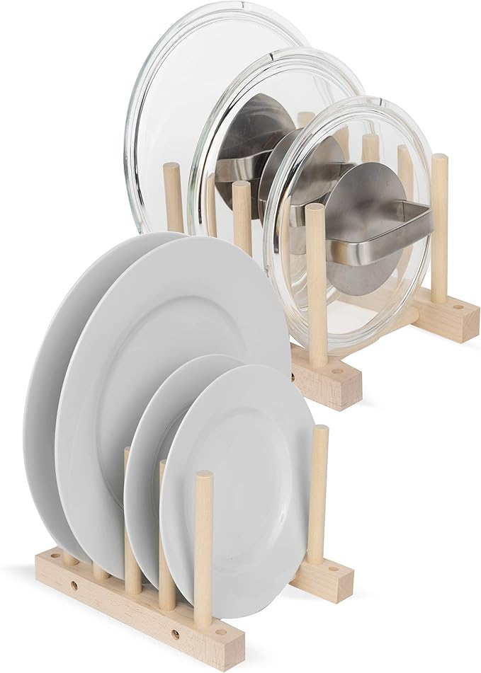 Fasthomegoods Set of 2 Modern Homes MultiPurpose Wooden Plate Pot Lid Organizer Rack