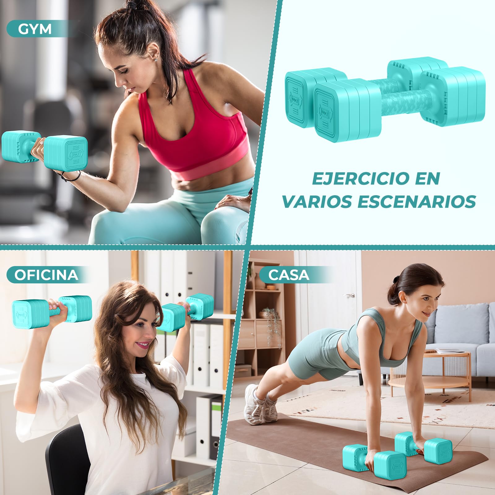 Dripex Mancuernas Ajustables de 2,5 kg/5 kg/7,5 kg/10 kg, Juego de Pesas con Mango Antideslizante para Mujeres Hombres Pesas Ajustables para Fitness Gimnasio en Casa