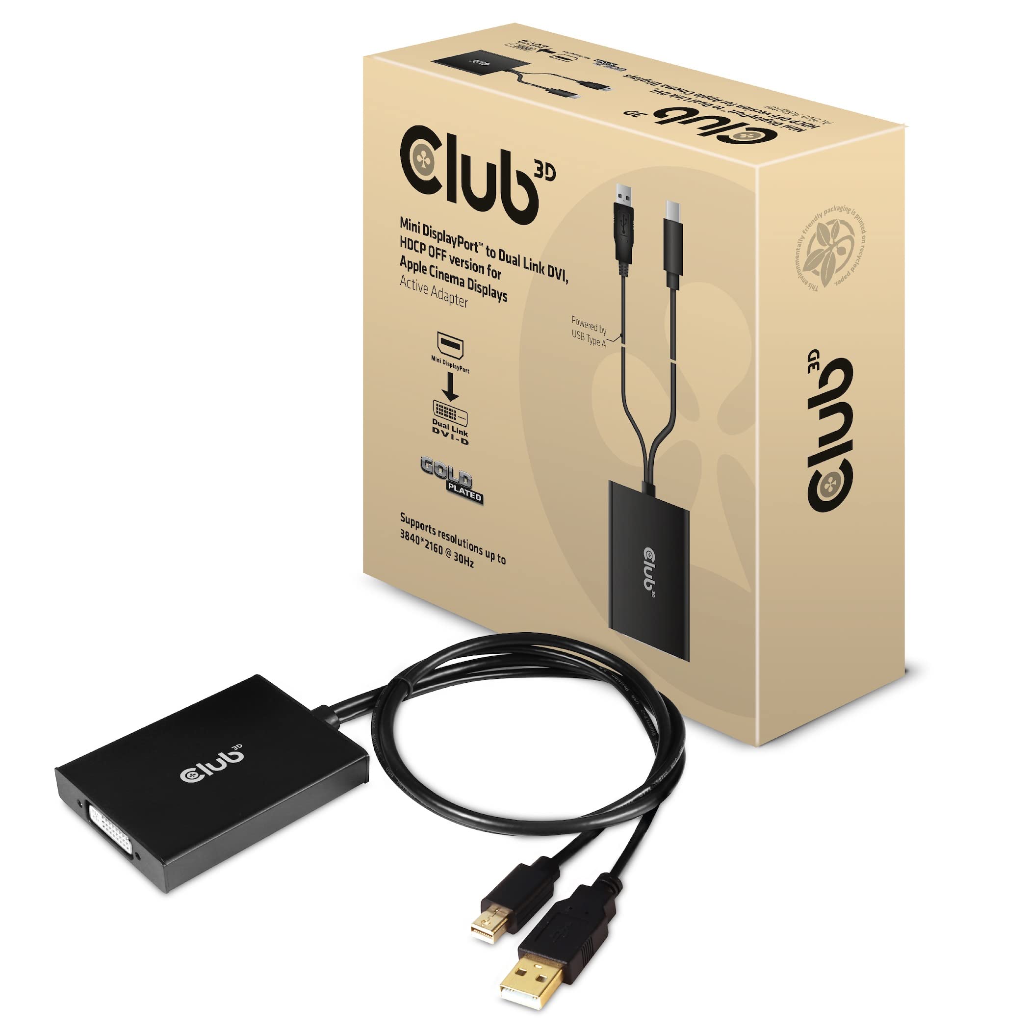 Club3D Mini DP auf Dual Link DVI aktiver Adapter, HDCP Off Version für Apple Cinema Displays 7995021001