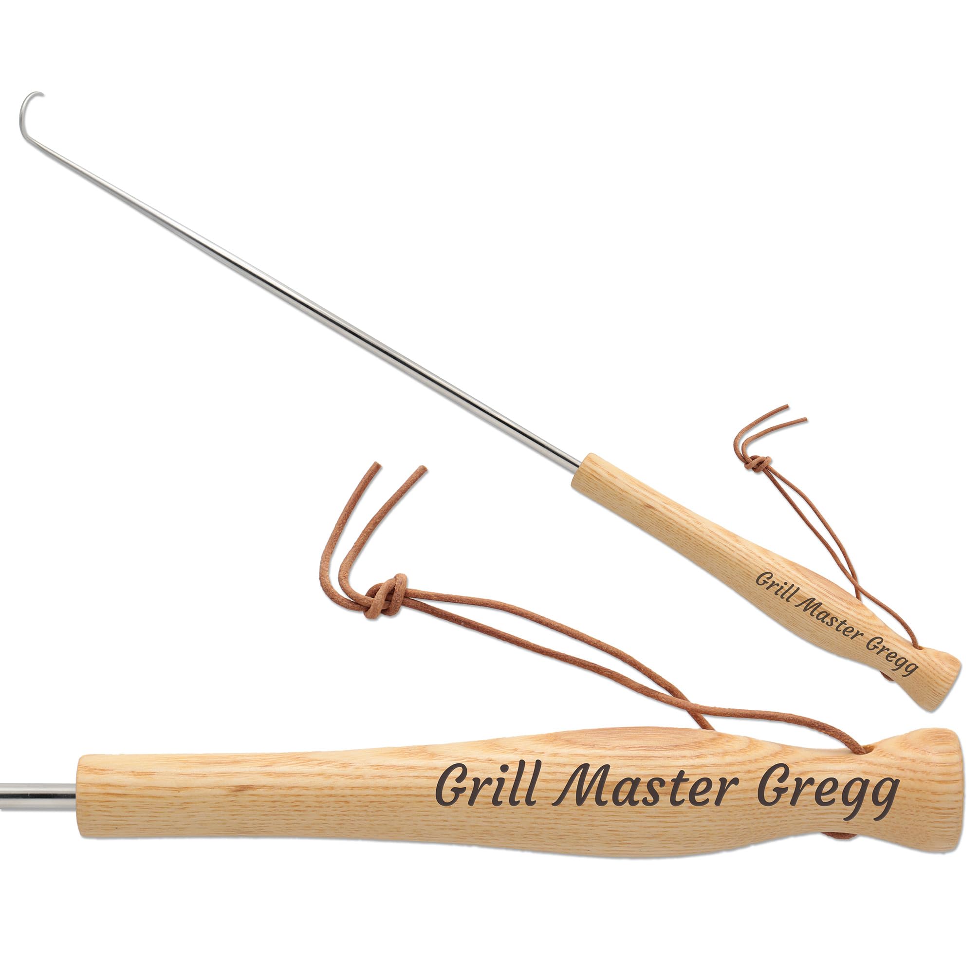 Indiana Metal Craft Pig Tail Grilling Meat Food Flipper and Turner for Grill with Stainless Steel Hook and Personalized Custom Wooden Handle (17.5 Inches)