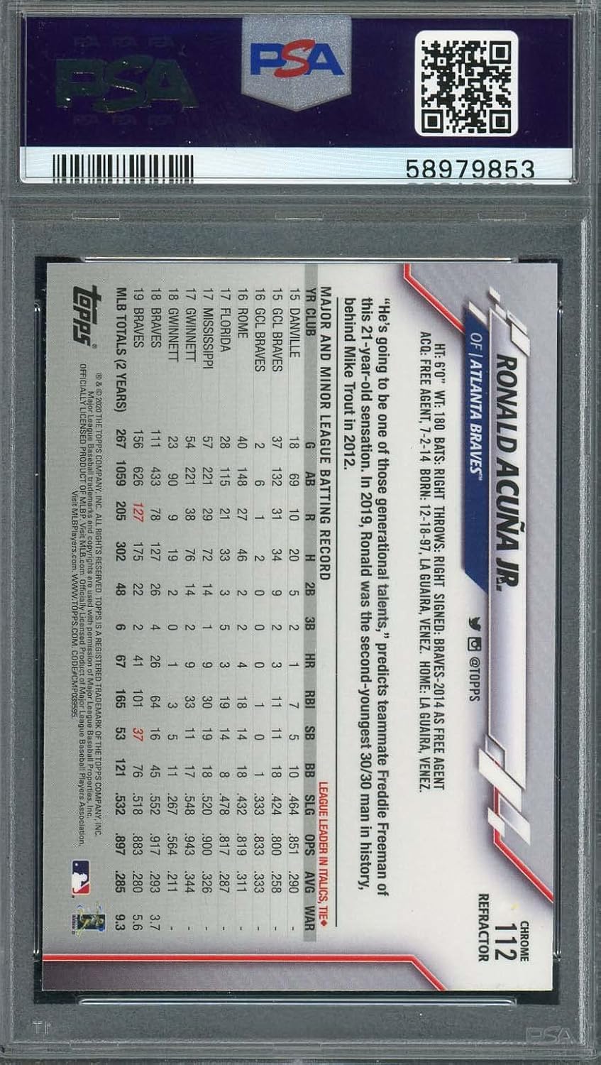 Ronald Acuna Jr 2020 Topps Chrome Refractor Baseball Card #112 Graded PSA 10