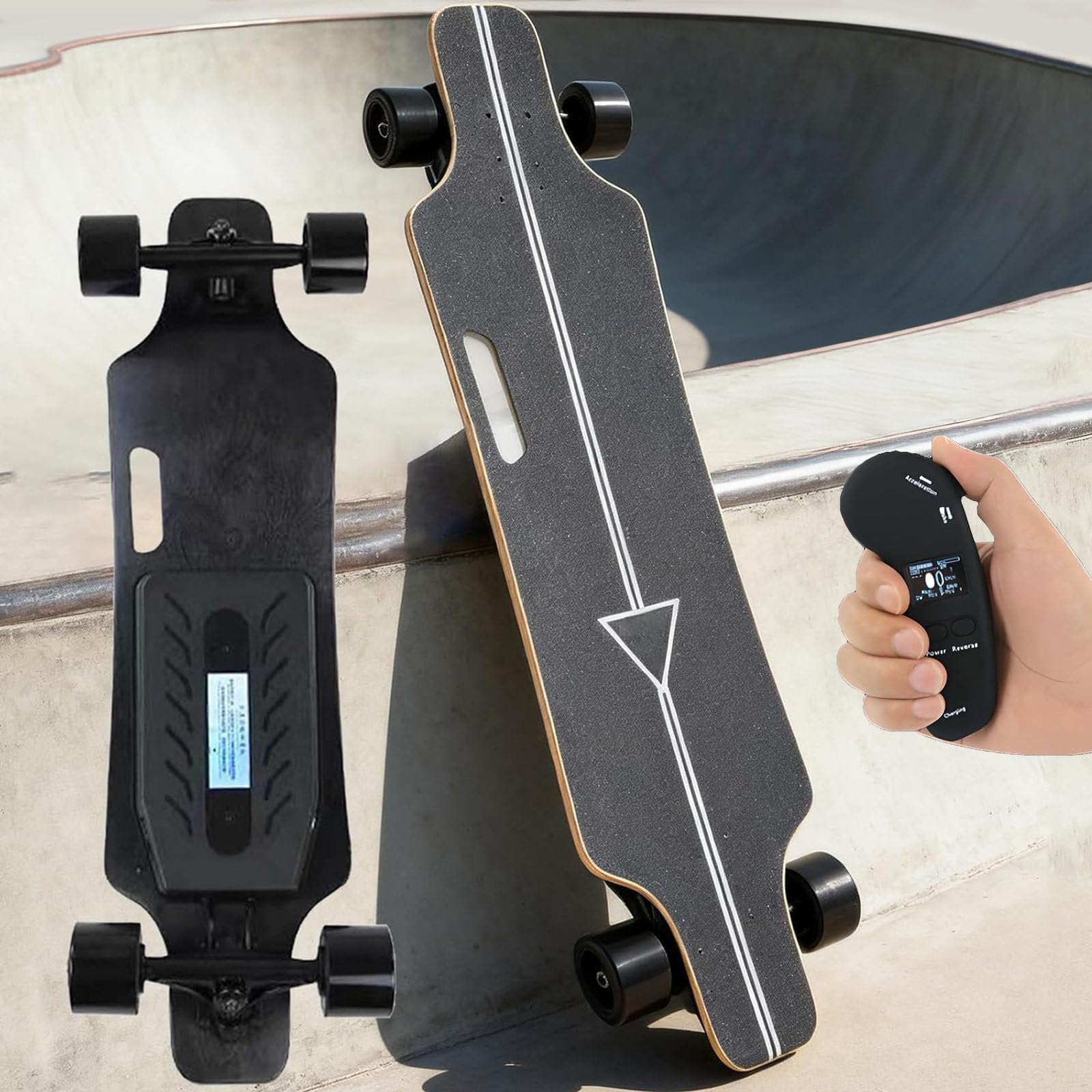 Skateboard électrique avec télécommande, longboard de 350 W pour adultes et débutants, portée de 15 km, vitesse maximale de 25 km/h, design léger, roues tout-terrain en polyuréthane