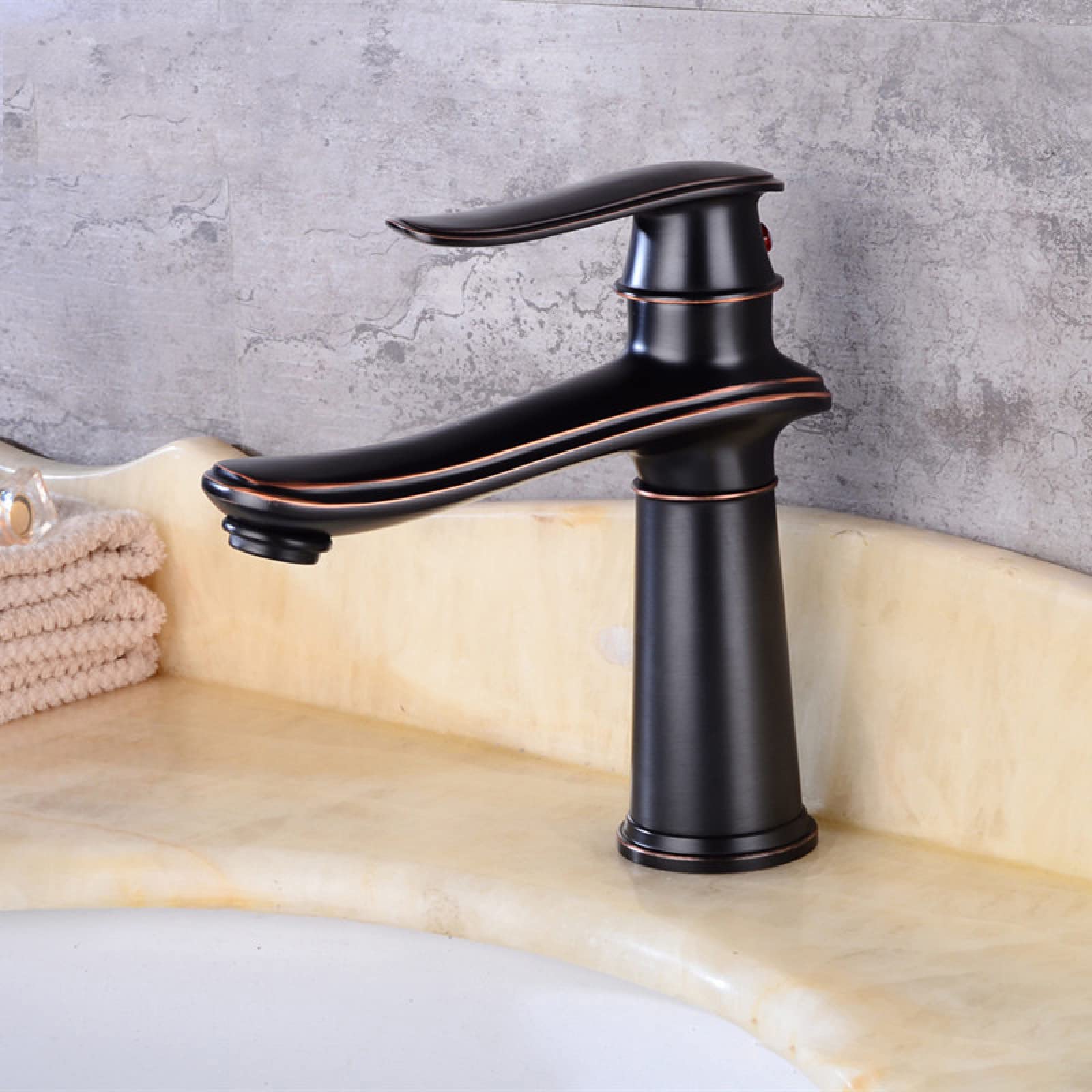 Mitigeur de lavabo en laiton noir rétro pour eau chaude et froide
