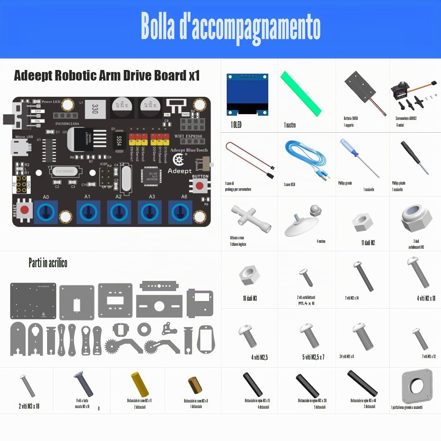 Adeept 5-DOF Robot Giocattoli 5Axis Braccio Robotico Compatibile con Arduino IDE Programmabile DIY Codifica Stem Kit con Display OLED Codice e PDF Robot per Adulti Bambini Regali - Blu