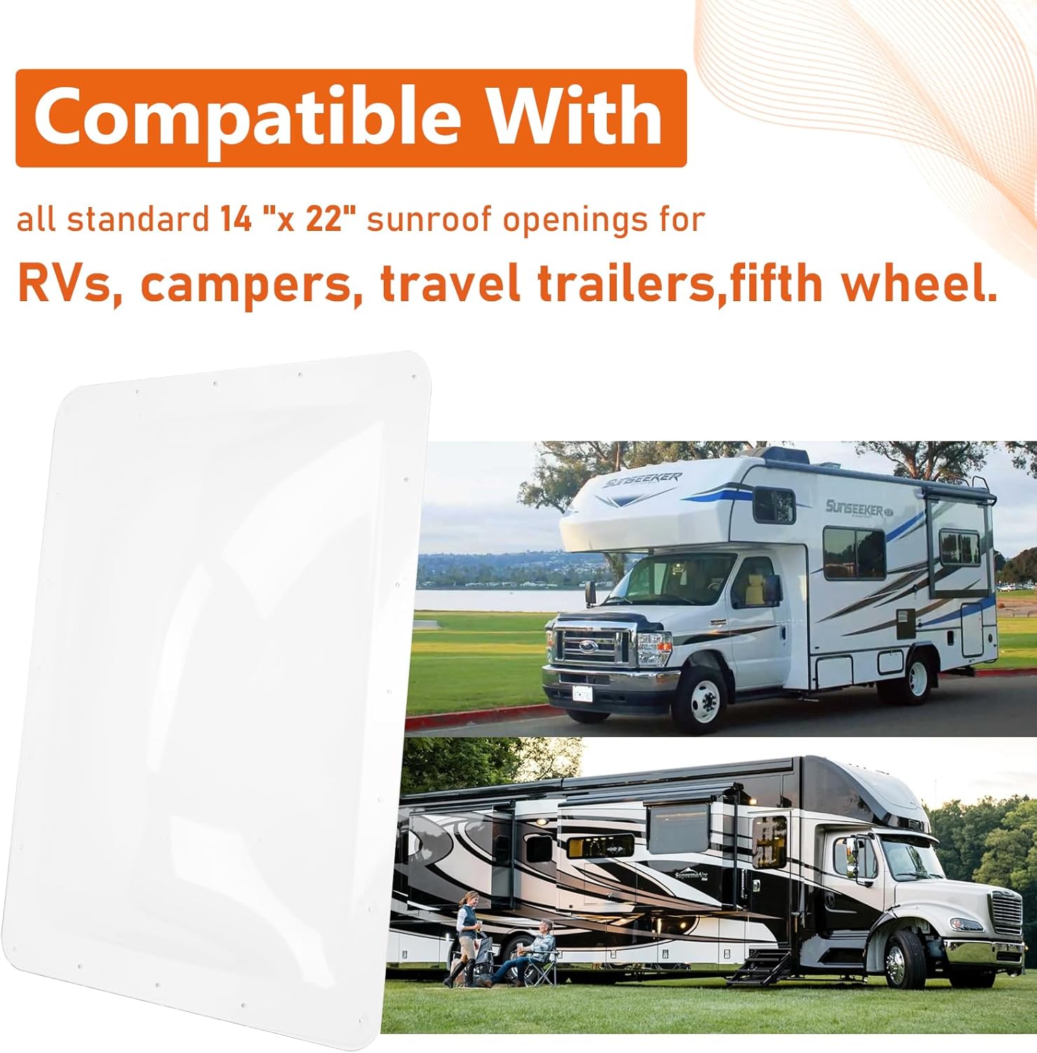 18" x 26" RV Skylight Replacement | RV Shower Skylight Replacement | Camper Skylight | Fit Standard 14" x 22" Openings | Clear