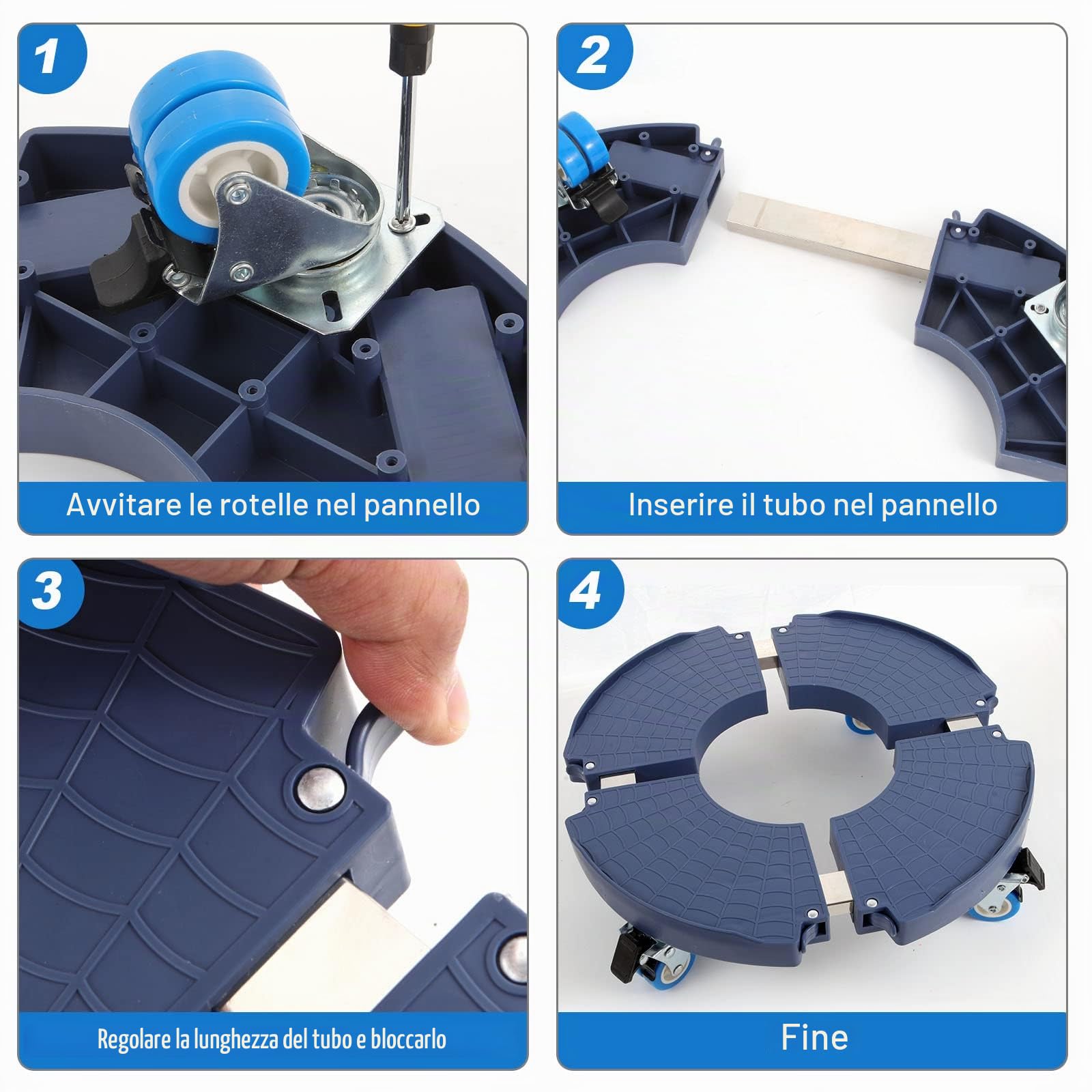 W B D WEIBIDA Portavasi di Dimensioni Regolabili Ø 40-54cm, capacità 200 kg, Sottovaso con Ruote Ruotabile a 360°, Carrello Portavasi Rotondo per Interni ed Esterni, Adatto per Fioriera, 2 pacchi, Blu