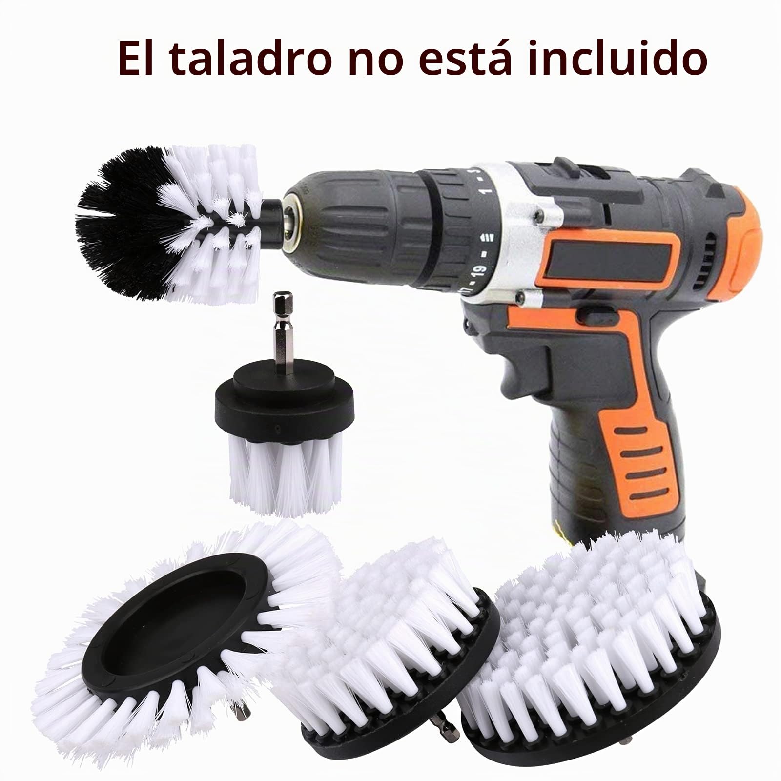 Escova de Broca Elétrica, 5PCS Eléctrico Cepillos Taladro Multifuncionales, Coche Limpieza Kit para Limpiar Paredes, Baño, Cocina, Tapiceria Coche, Piso Azulejo, Esquinas, Terraza (Bianco)