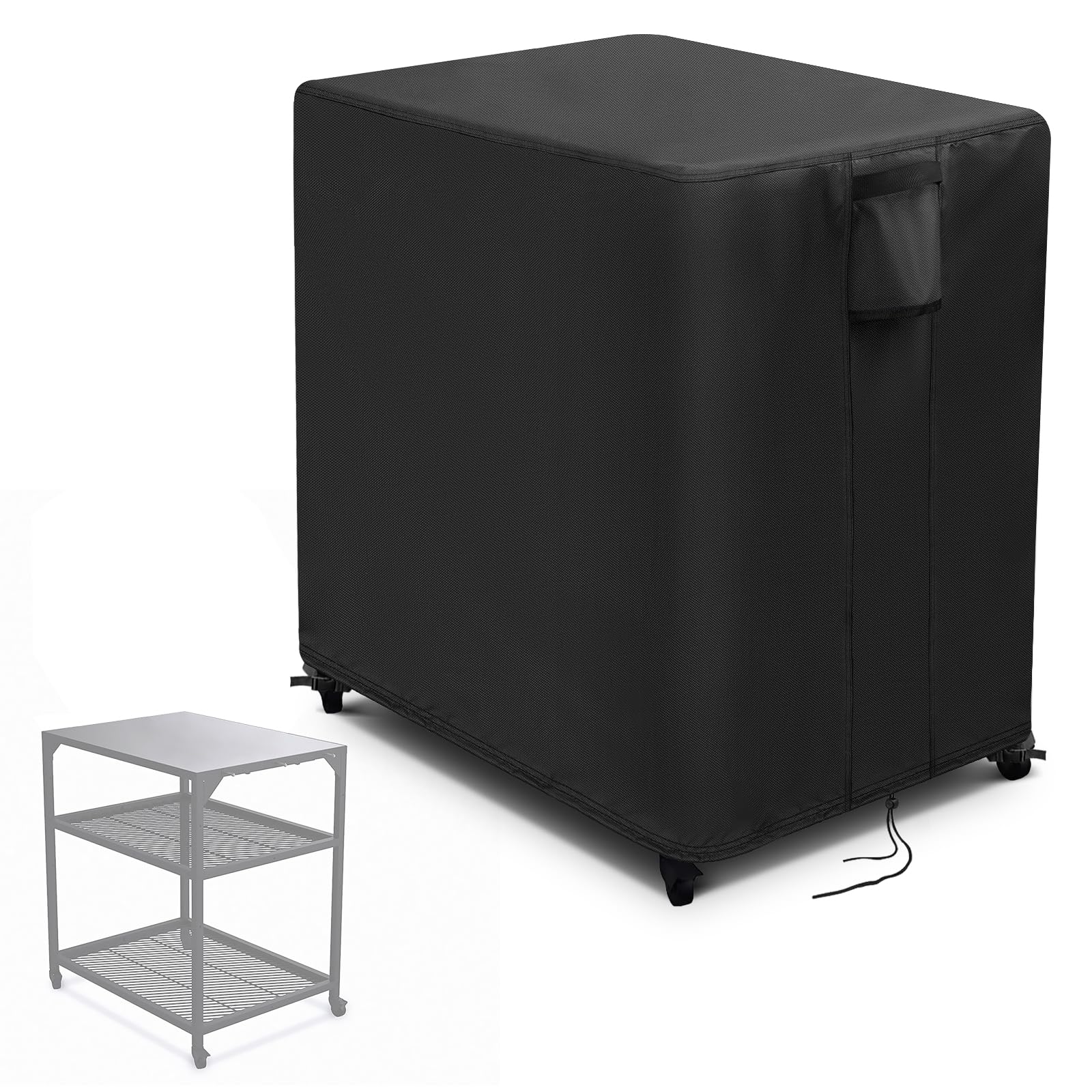 Fenghome Outdoor Pizza Oven Table Cover, Prep Grilling Table Cover for Ooni Medium Table/Grill Table, Waterproof Pizza Oven Stand Covers Pizza Oven Accessories - 83x63x90cm (Black)
