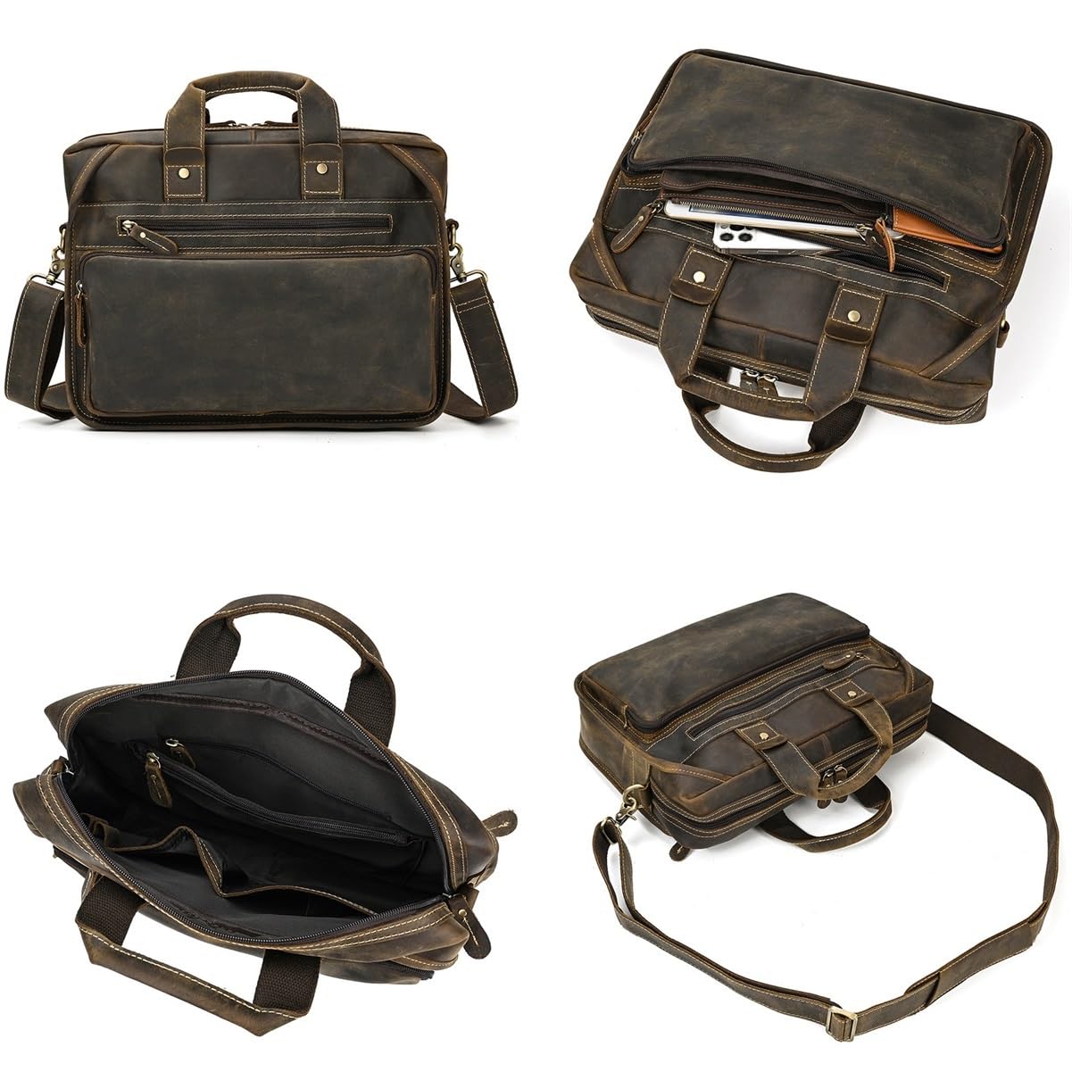 Borsa in pelle uomo, messenger vintage for laptop 15" con tracolla