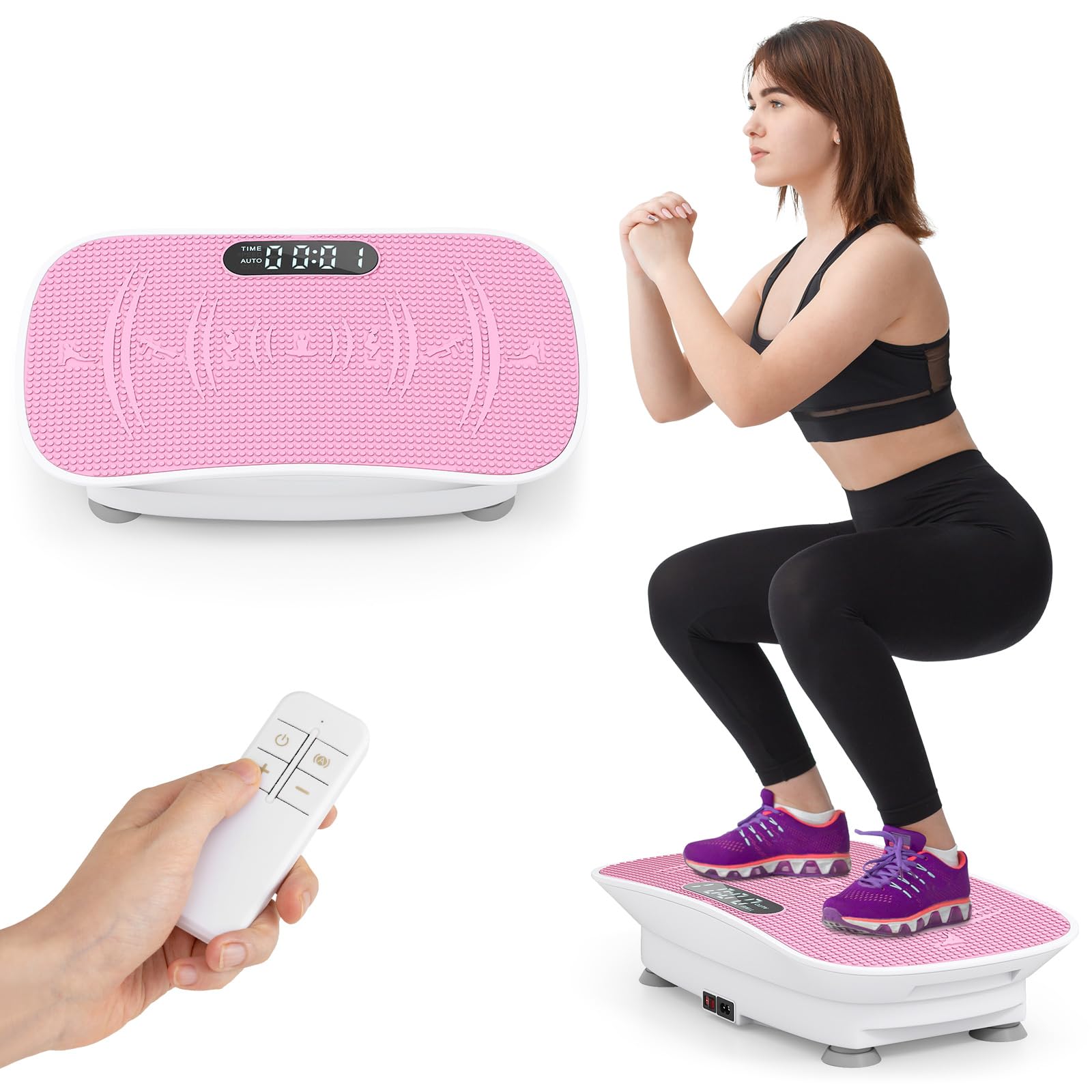 COSTWAY Pedana Vibrante Dimagrante, Piastra Vibrante con 10 Livelli di Vibrazione e Timer, Schermo, Telecomando, Superficie Antiscivolo e 4 Ventose, Allenamento Modellamento Muscolare