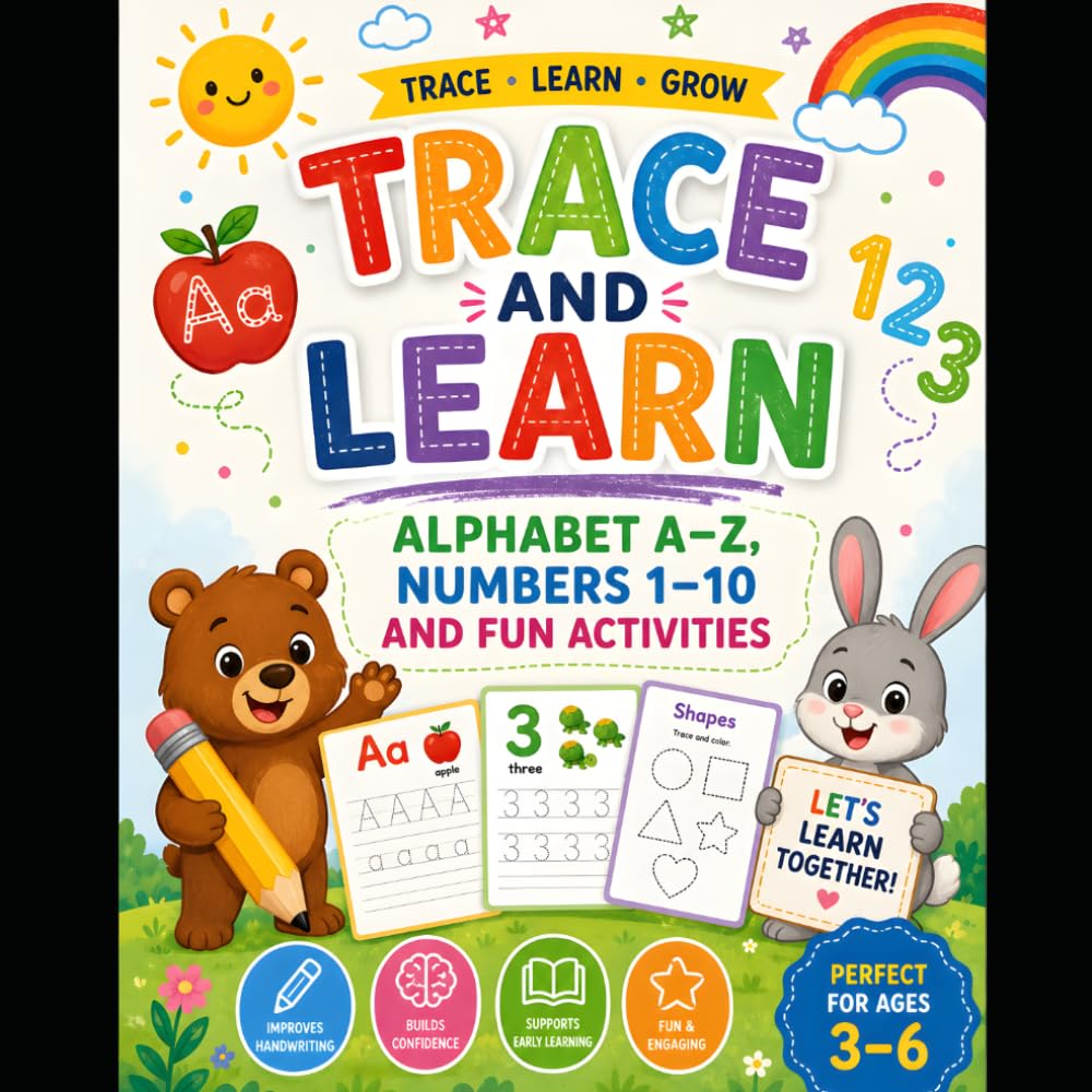 Trace and Learn: Alphabet A–Z, Numbers 1–10 and Fun Activities: The Perfect Handwriting Practice