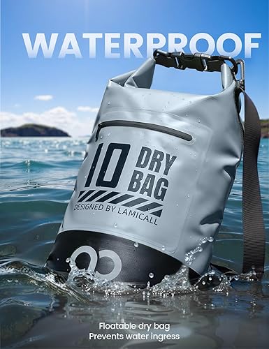 Miniatura 5 de Lamicall Mochila impermeable de 5L y 30L Dry Bag - Bolsillo con cremallera Bolsa impermeable con parte superior enrollable Gris azulado y negro