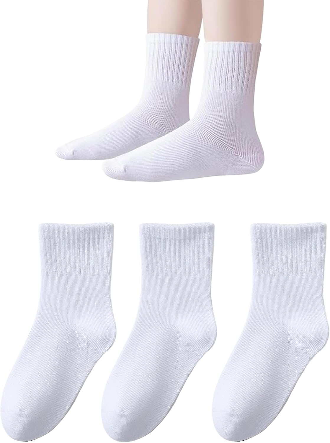 Seamless Socks for Kids White Cotton Boys Crew Socks Soft School Uniform Dress Athletic Sock for Girls