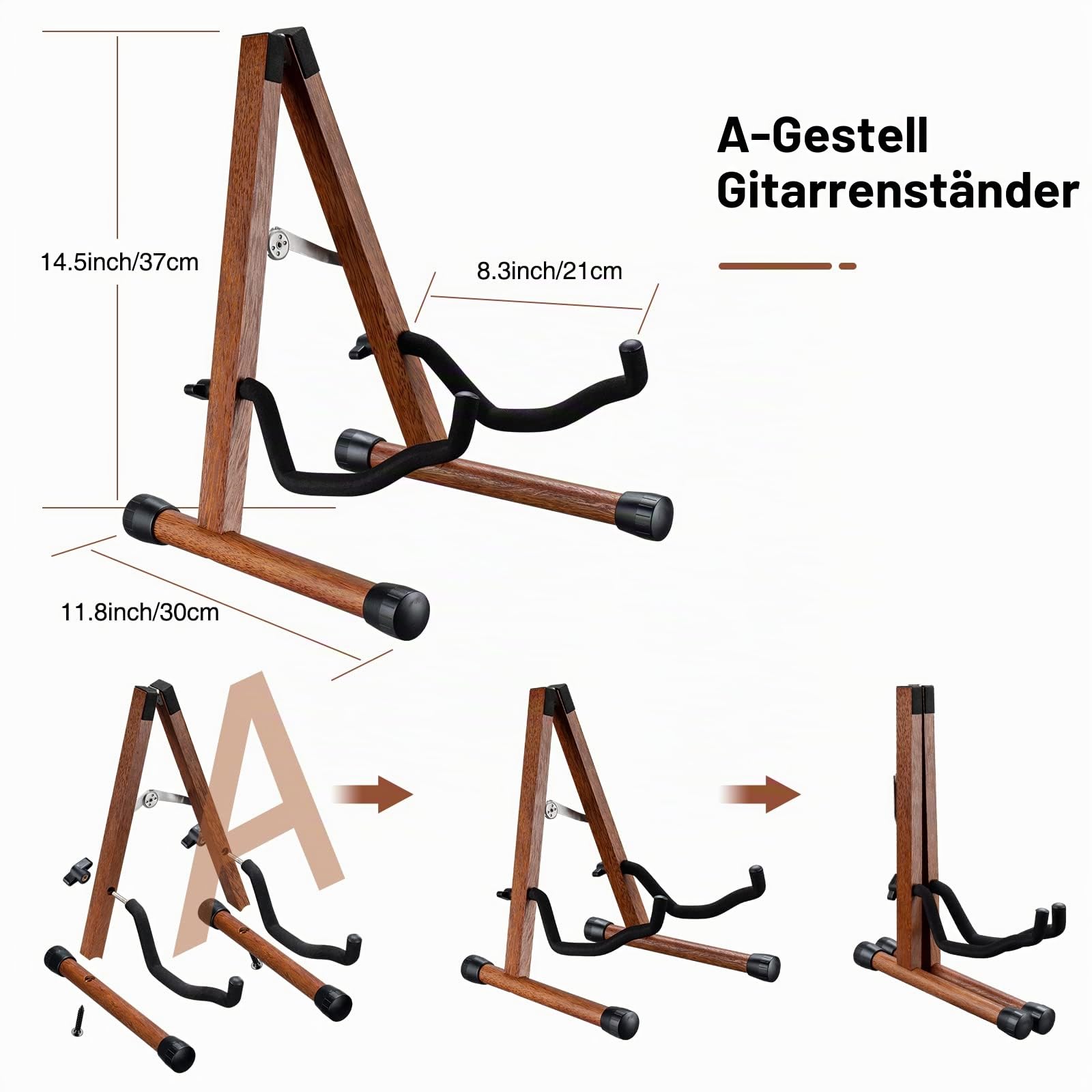 LEKATO Gitarrenständer A-Frame Holz Bassgitarrenständer mit Schaumstoffpolsterung für Gitarren, Bass, Cello, Banjo, Mandoline, Ukulele