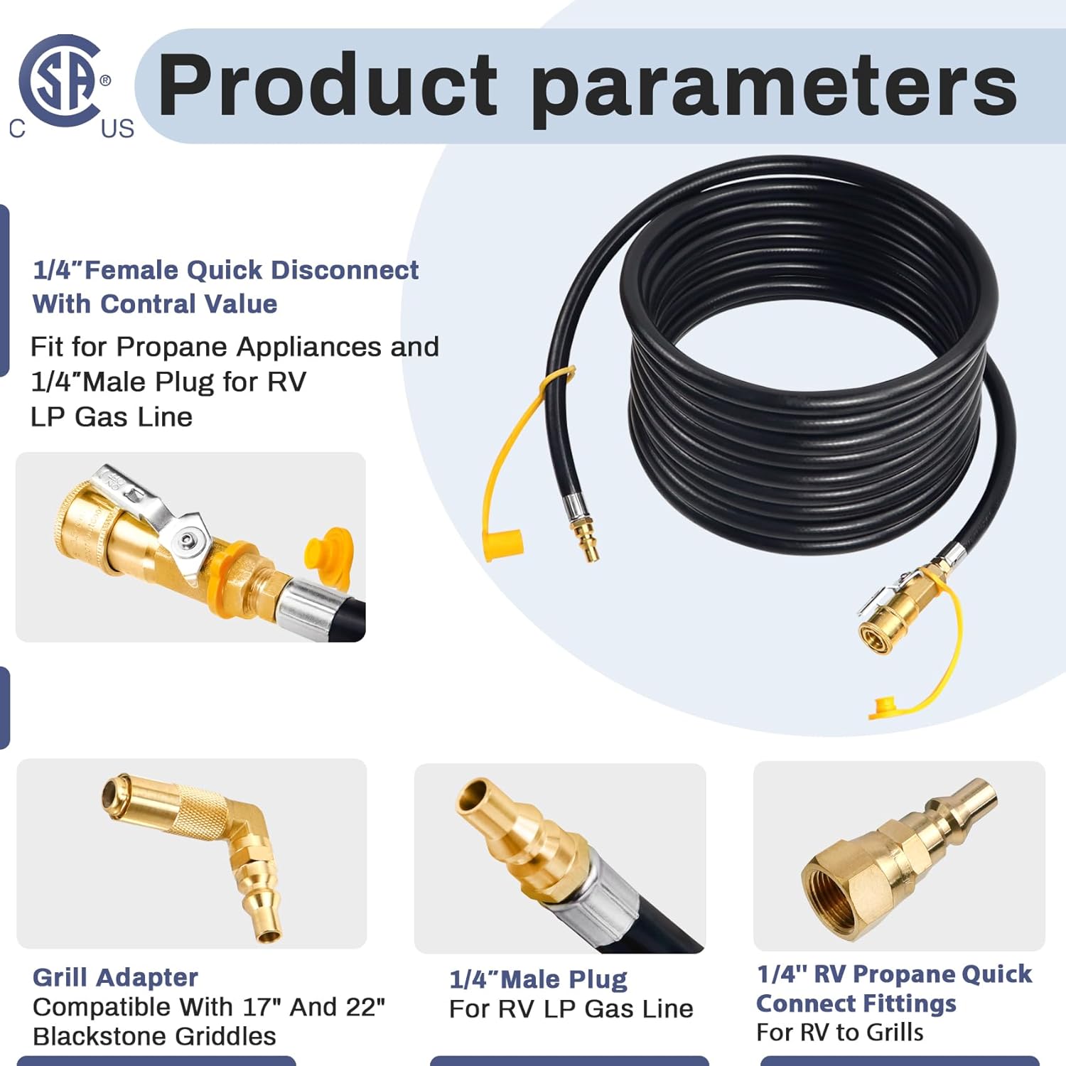 Iococee Upgraded 24FT RV Quick Connect Propane Hose for RV to Grill, Low Pressure Quick Connect Propane Hose with Elbow Adapter for 17" and 22" Blackstone Griddles/Grills