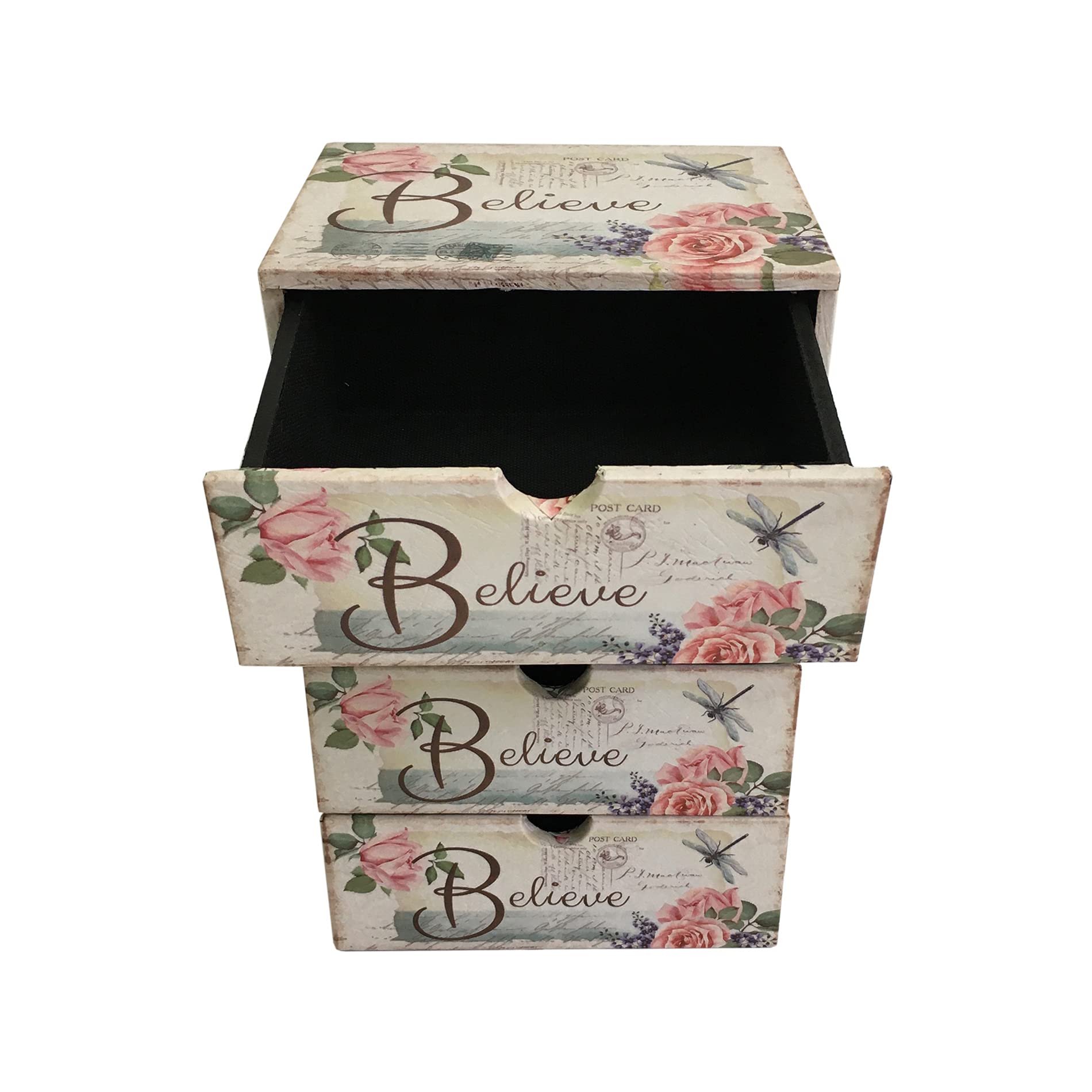 Rebecca Mobili Cassettiera Da Tavolo, Organizer Porta Gioielli, Mdf Canvas, 4 Cassetti Bianco Shabby Rosa, Organizzazione Trucchi Bijoux - Misure: 32 x 16 x 20 cm (HxLxP) - Art. RE6626